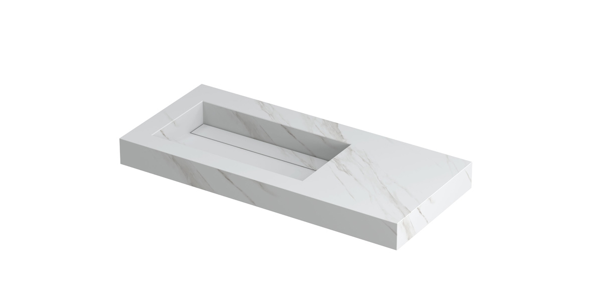 INK Pitch wast. keramische slab L m. drain + front + side skirts zonder krgt. H90xB1000xD450 Calacatta mat / 210480