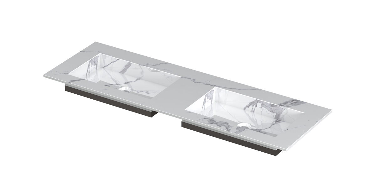 INK Post wast. keramische slab envelop bak dubbel zonder krgt. H10xB1400xD450 Statuario glans / 210103