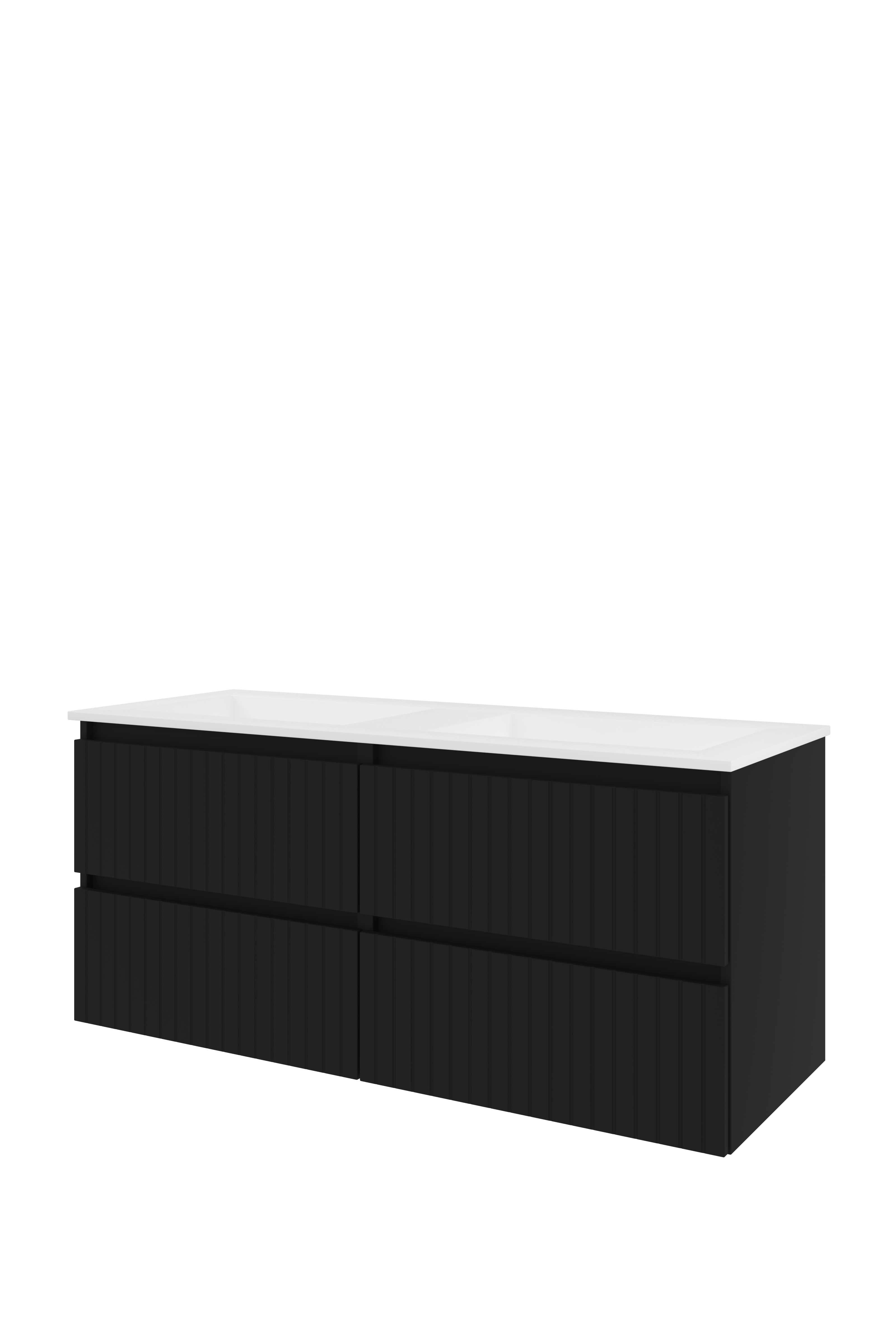 Proline Set polystone Elegant wast. z. kr.gaten en onderkast 4 laden sym. gefr. 1818586 Mat zwart/Mat wit 1200x460x540
