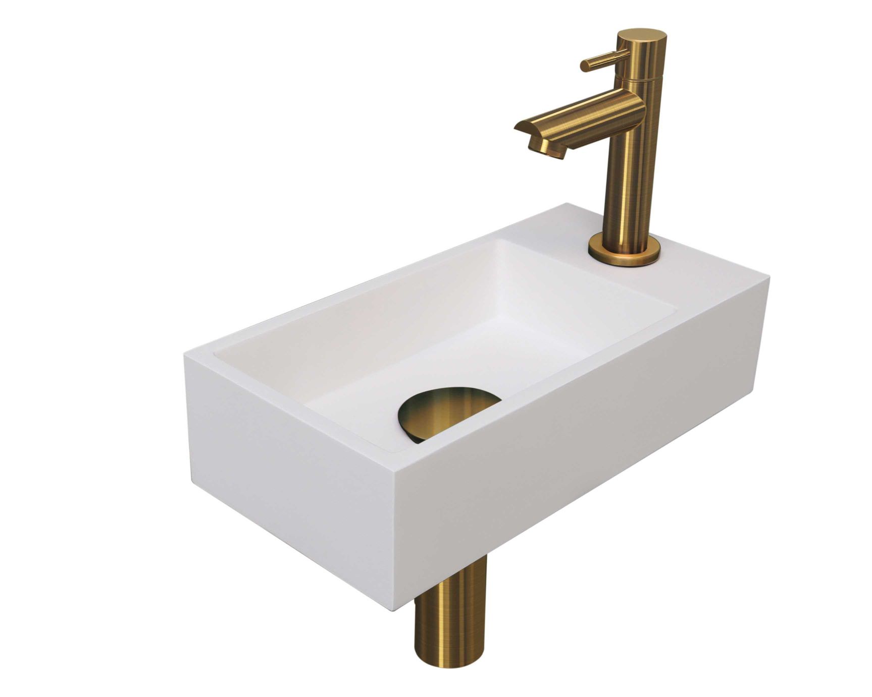 INK fonteinpack Polystone R incl. kraan sifon plug en montageset 1805152 m. wit/mat goud H90xB360xD180