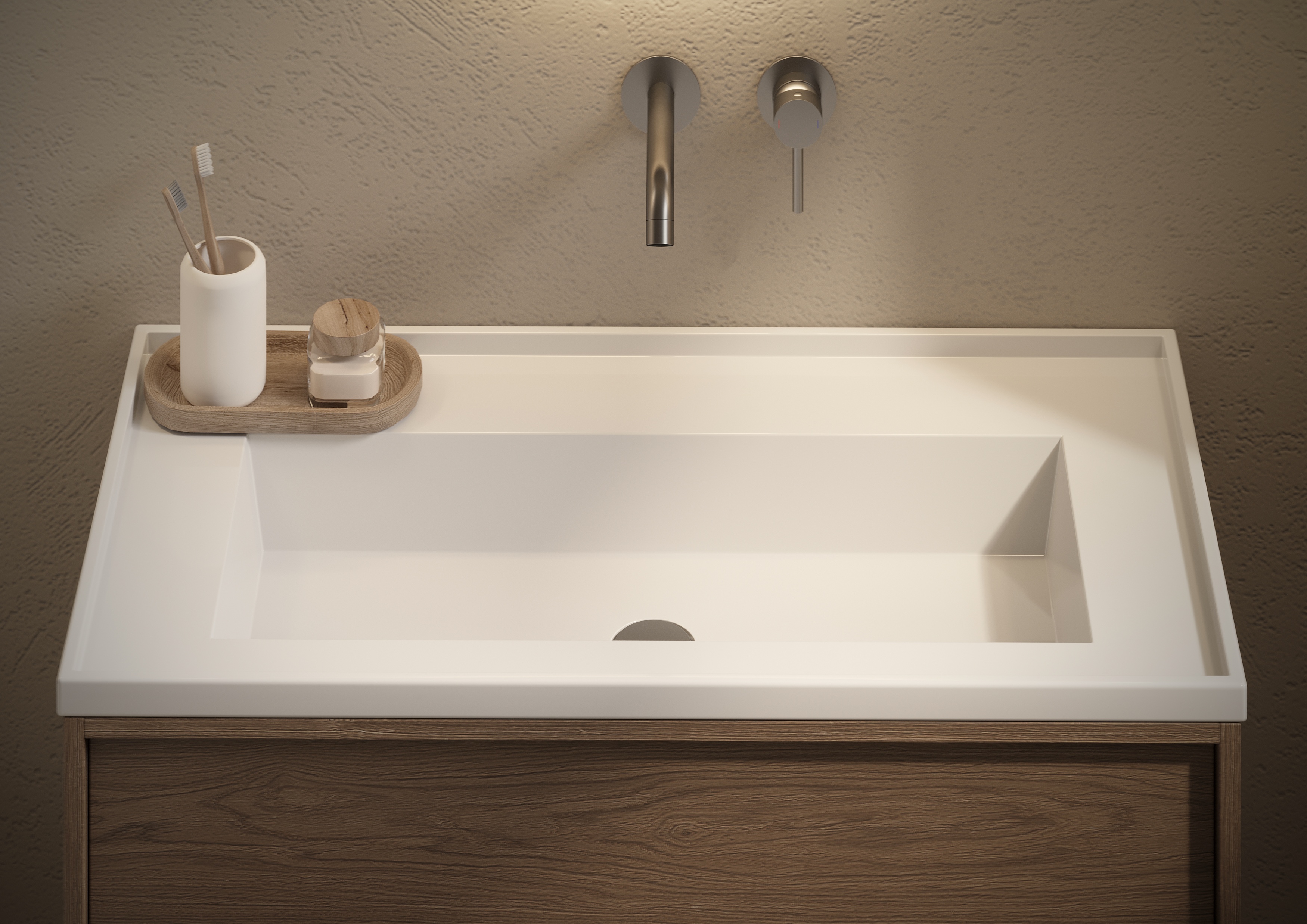 LUME porcelein wastafelblad met enkele bak 1000x460x30 mm 9201003 Glans wit