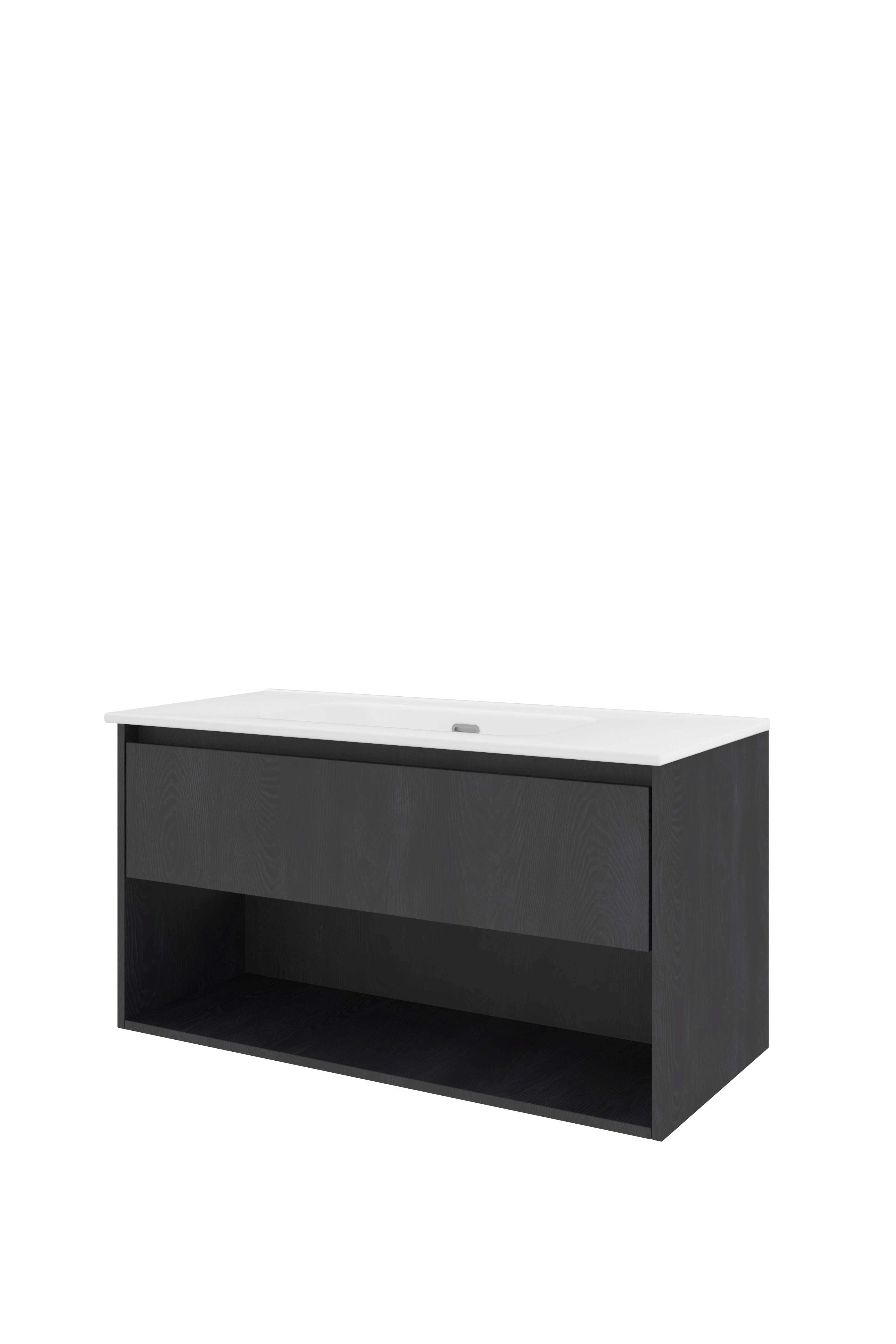 Proline Set porselein Elegant wast. z. krgt. en onderkast met schap 1815044 Black oak/Glans wit 1000x460x540
