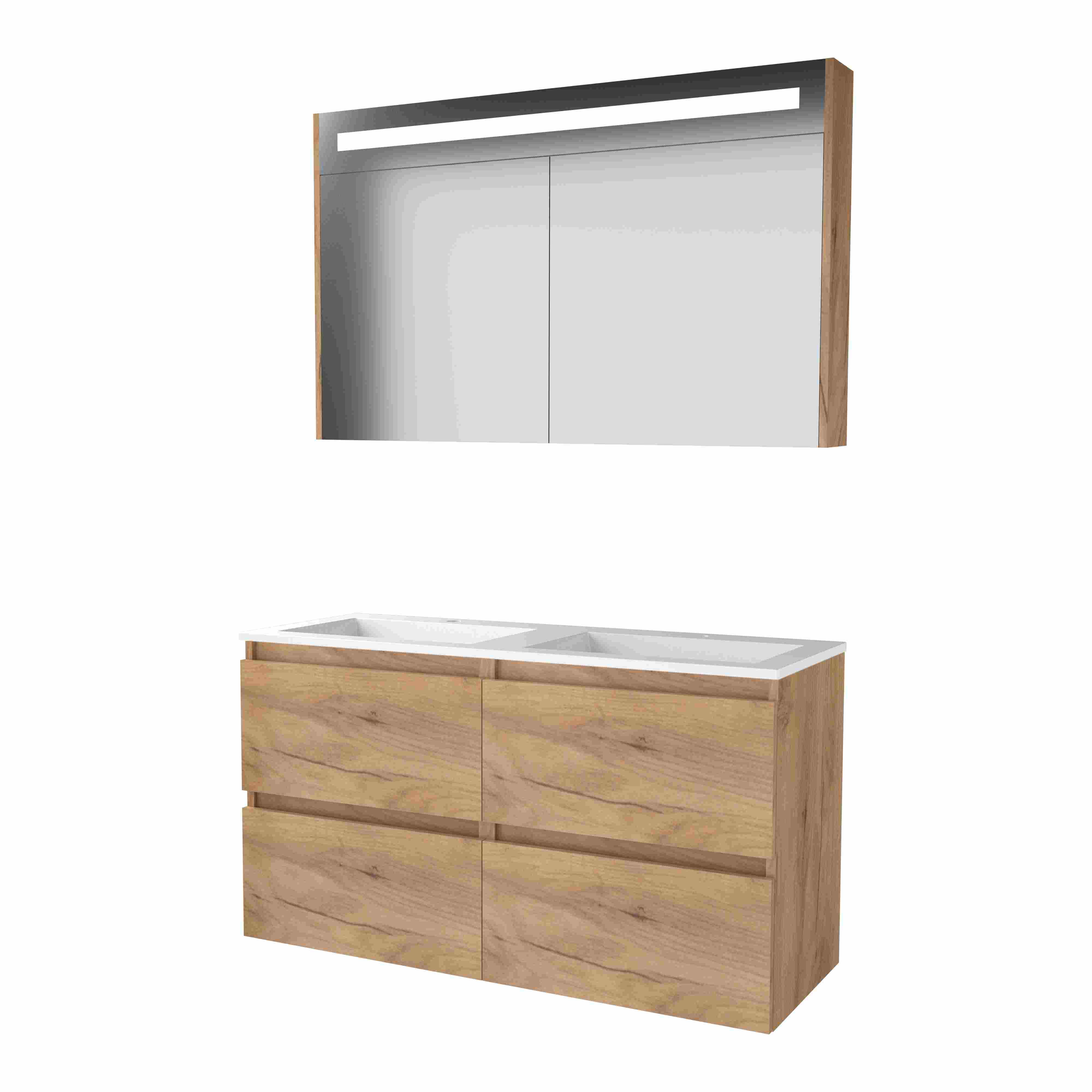 Basic Premium 46 set 120x46cm greepl. 4 la Acryl wast. 2 krgt incl. kast m. verl. P46GL120A2WO Whisky Oak