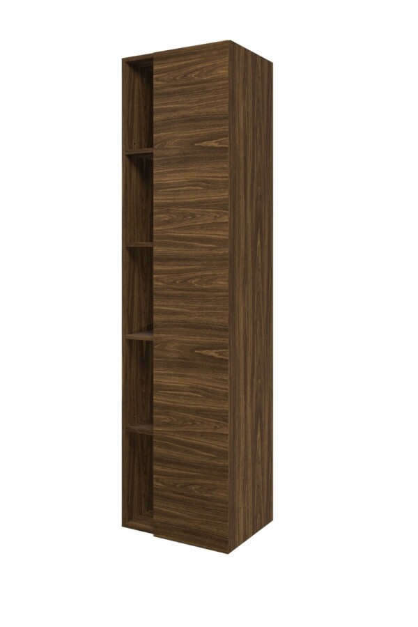 Proline hoge kast 1 deur met 5 schappen en incl. 4 glazen planch. 1228503 Cabana oak H1690xB455xD350