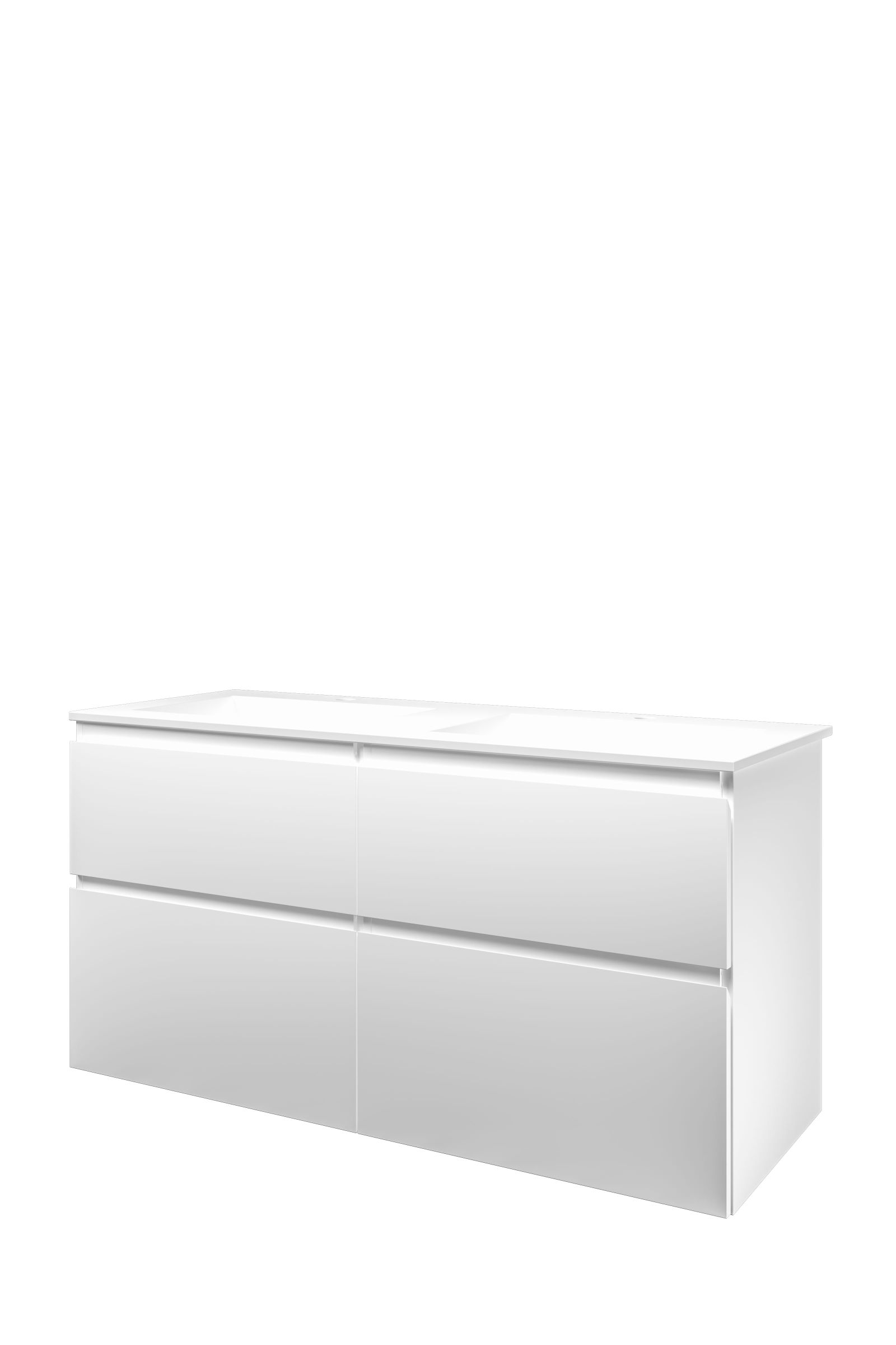 Proline set polystone Elegant wast. met 2 krgt. en onderk. 4 laden a-sym. 1816535 Mat wit/ Mat wit H620xB1200xD460