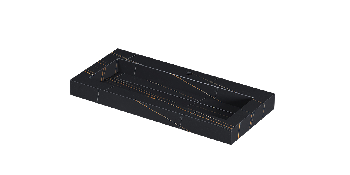 INK Pitch wast. keramische slab centraal m. drain + front + side skirts 1 krgt. H90xB1000xD450 Lauren black mat / 210352