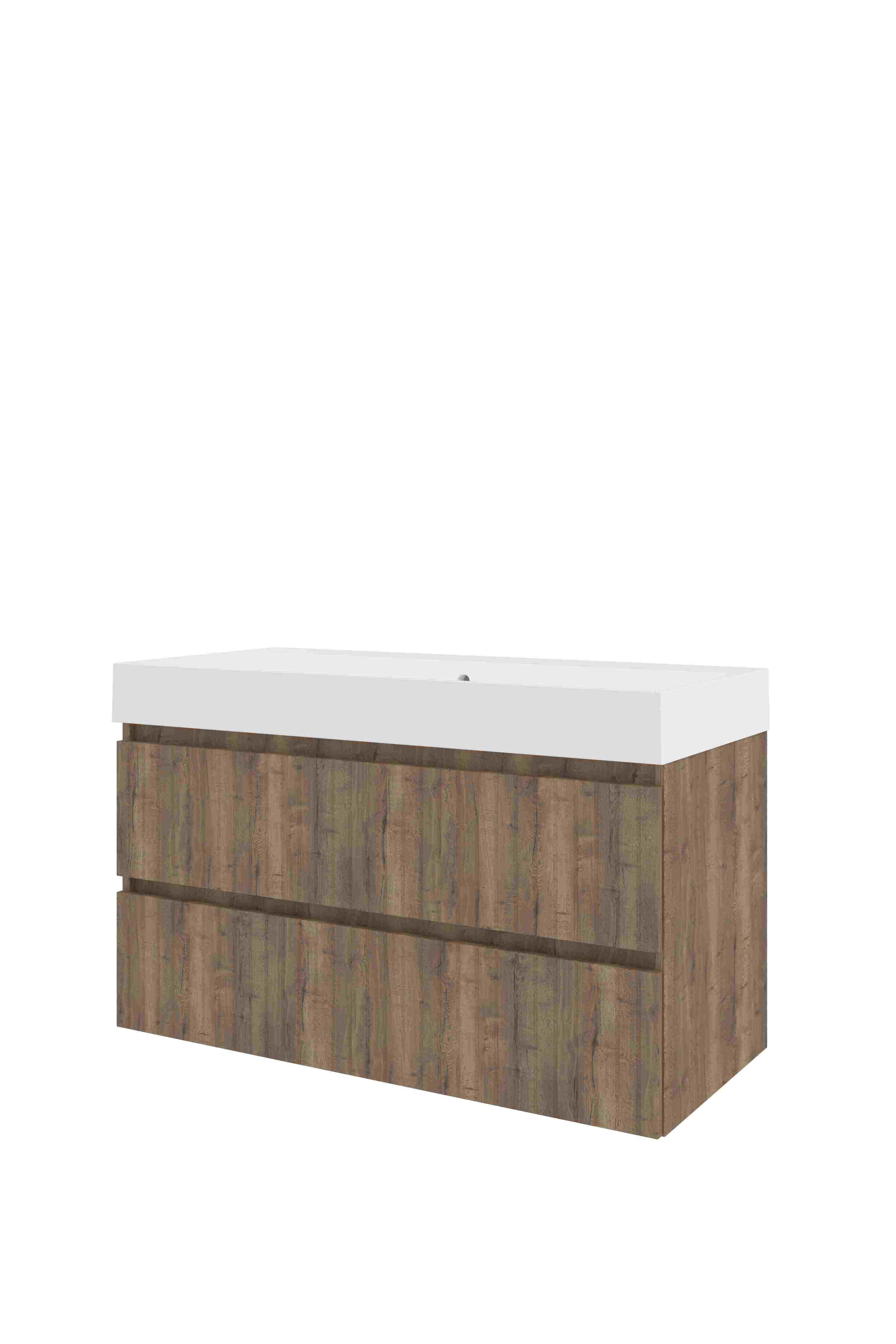 Proline Set polystone Loft wast. z. krgt. en onderkast sym. gefr. 1818753 Terra oak/Mat wit 1000x460x620