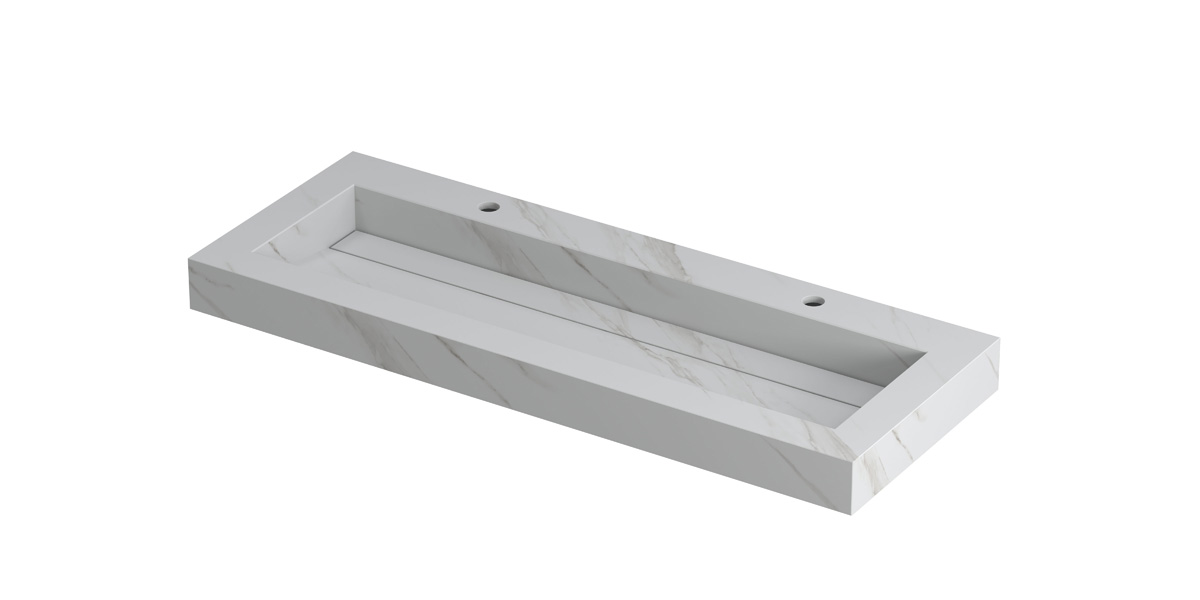 INK Pitch wast. keramische slab centraal m. drain + front + side skirts 2 krgt. H90xB1200xD450 Calacatta mat / 210390