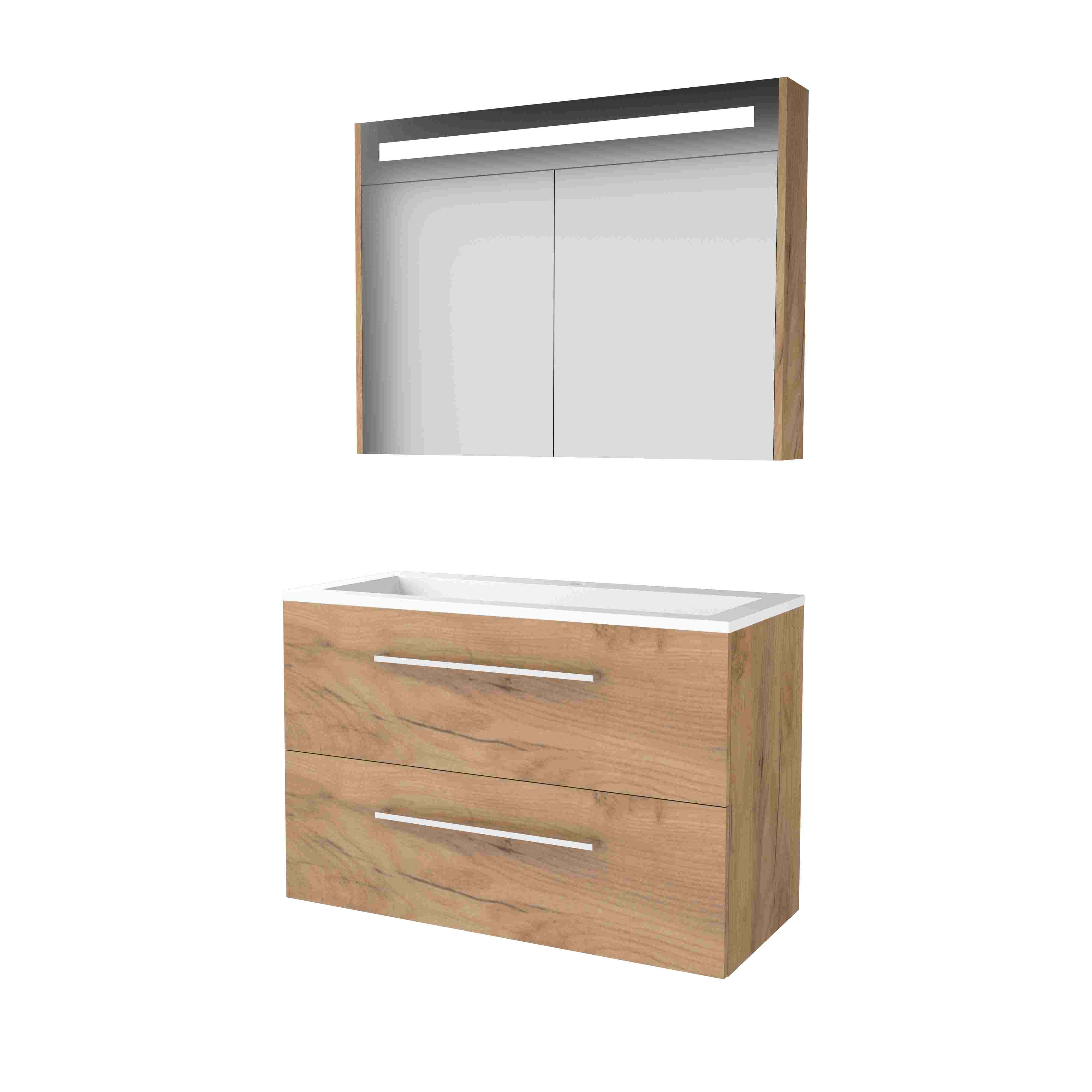 Basic Premium 46 set 100x46cm met gr. 2 la Acryl wast. 1 krgt. incl. kast m. verl. P46GR100A1WO Whisky Oak