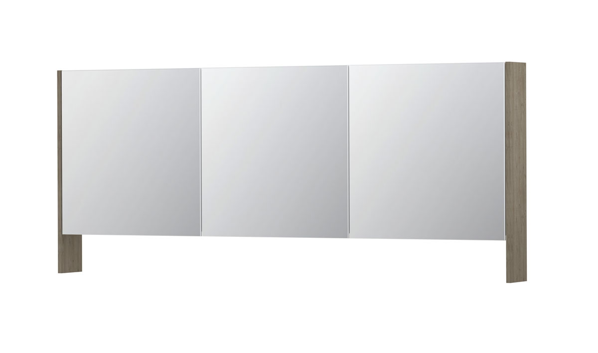 INK SPK3 spiegelkast m. dubbel gesp. 3 deuren icm open planchet en stop/schak. 1110416 Greige eiken H740xB1800xD140