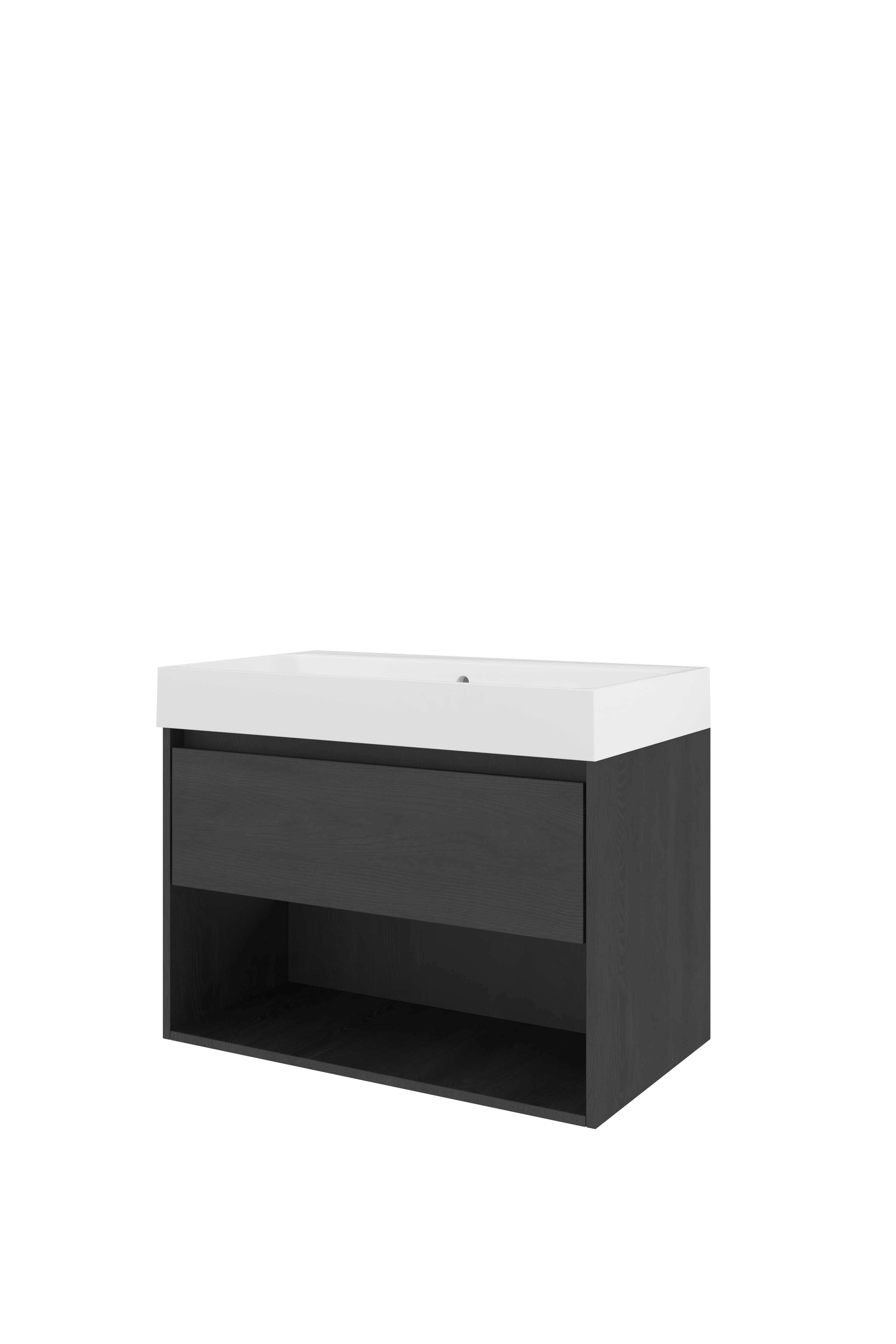 Proline Set polystone Loft wast. z. krgt. en onderkast met schap 1816644 Black oak/Glans wit 800x460x620