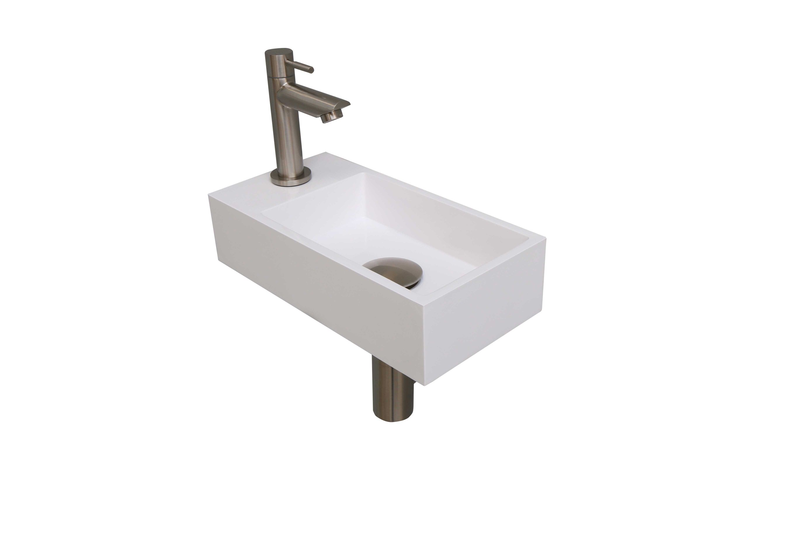 INK fonteinpack Polystone L incl. kraan sifon plug en montageset 1805166 Glans wit/brushed nickel H90xB360xD180