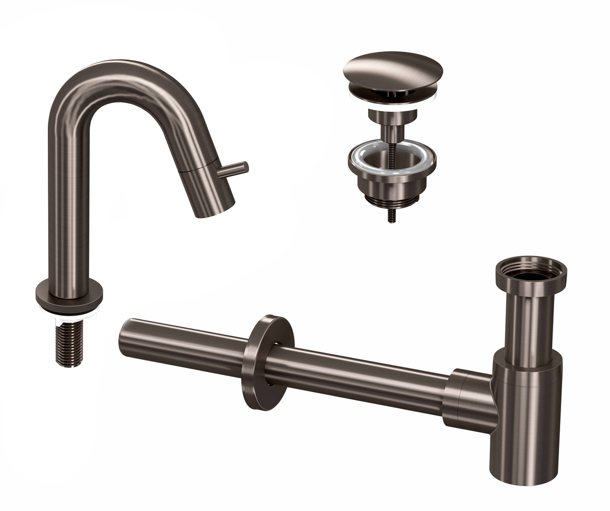 INK Combi 4A fonteinkraan staand gebogen laag m. open plug Metal black / 9902464