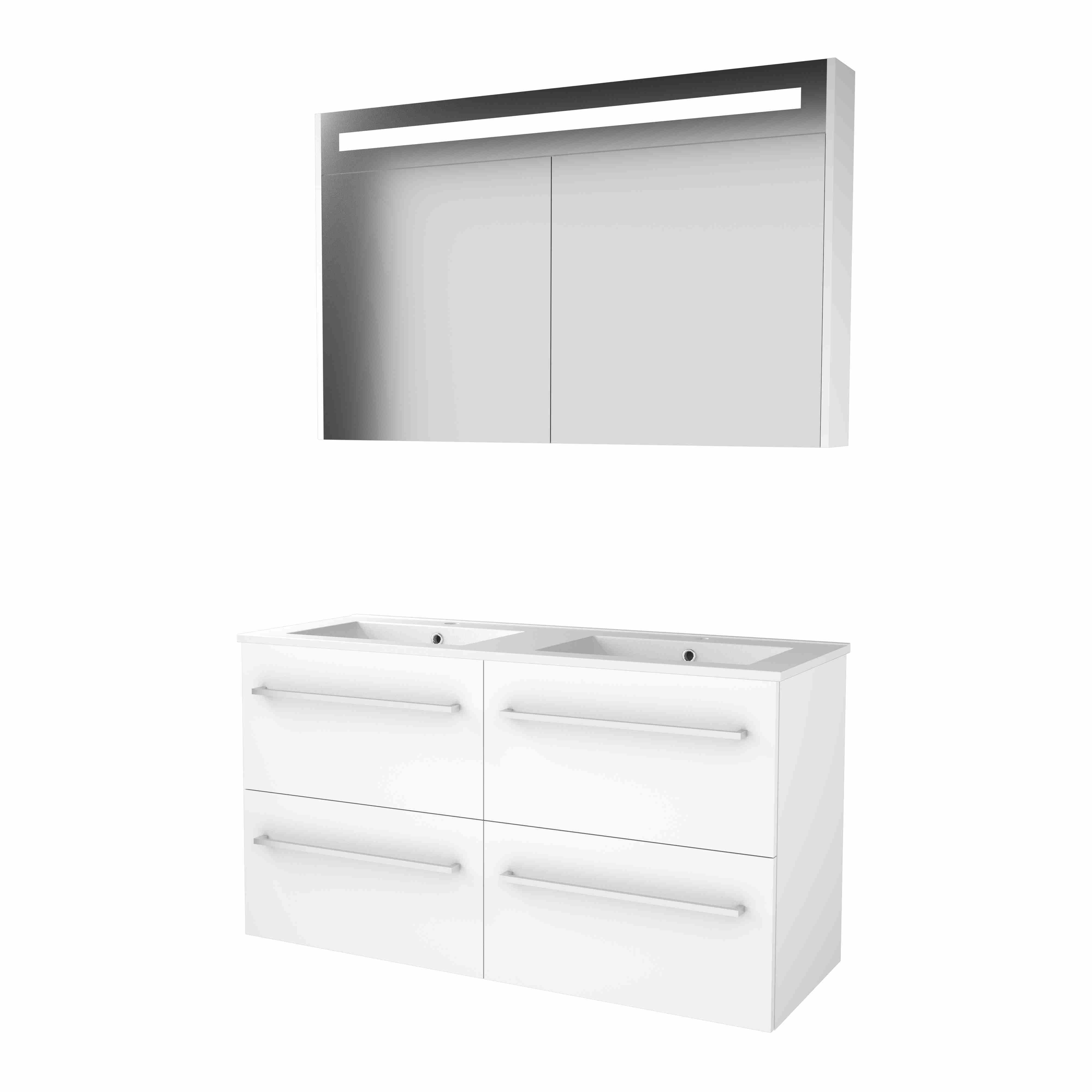 Basic Premium 46 set 120x46cm met gr. 4 la keram. wast. 2 krgt incl. kast m. verl. P46GR120PIW Ice White