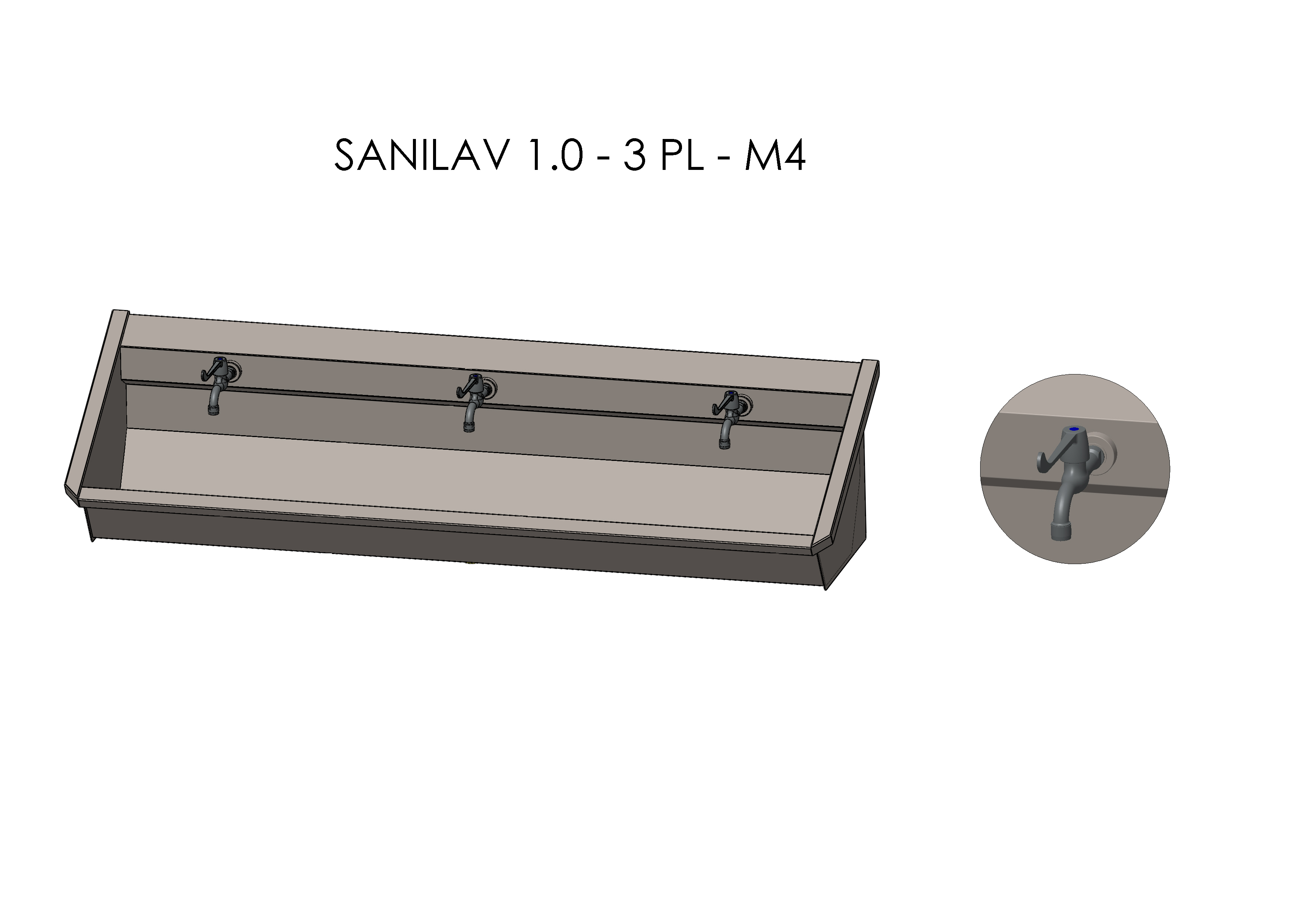 Intersan Sanilav muurwastrog rvs 3p 180 muurkraan SANILAV 1.0-3-M4