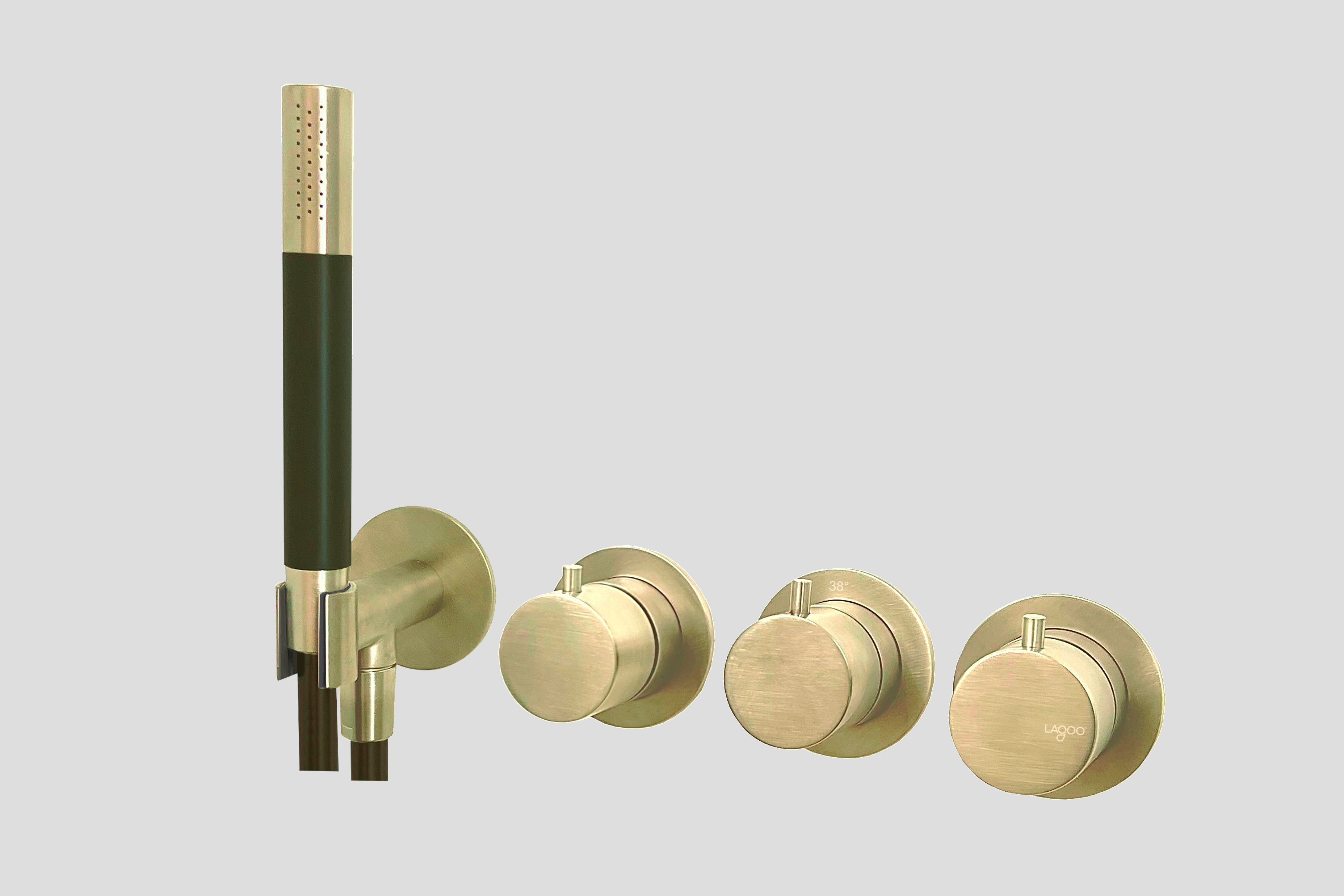 Lagoo Garda Inbouw douche/bad thermostaat Tripple7 met 3-weg omstel  + handdouche G2277PG Brushed Champagne PVD