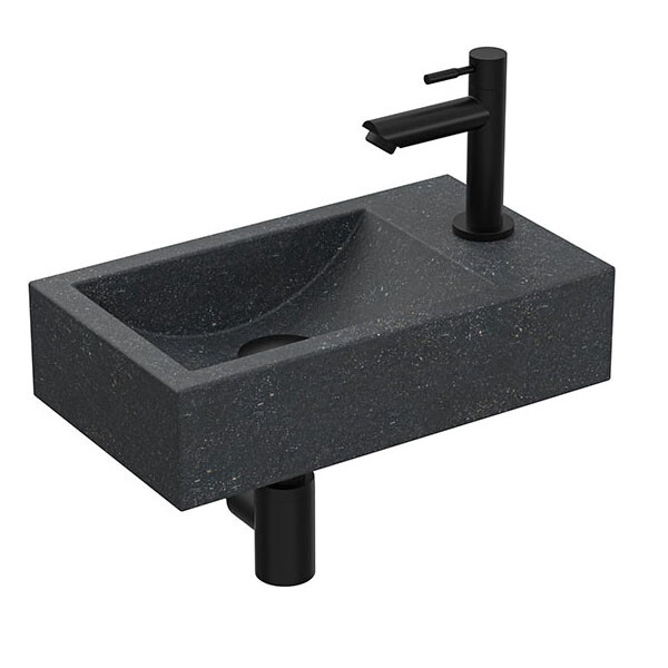 Basic Hit pack hardsteen m. krgt. R fontein kraan sifon plug + bev. H100xB400xD230 Hardsteen/Mat zwart / 1805235