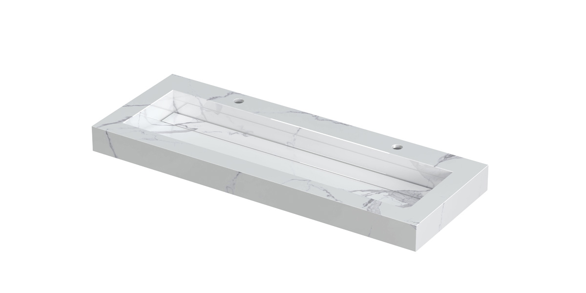 INK Pitch wast. keramische slab centraal m. drain + front + side skirts 2 krgt. H90xB1200xD450 Statuario glans / 210393