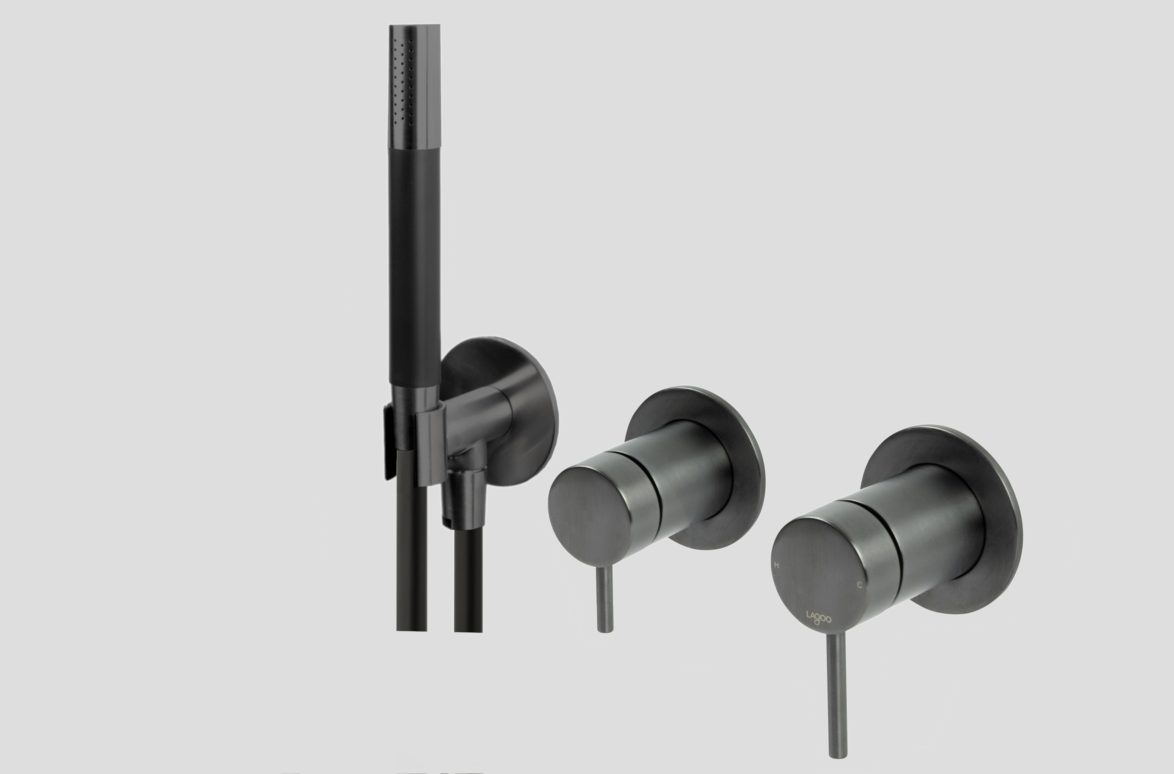 Lagoo Garda Inbouw douche-/badmengkraan m. 2-weg omstel afbouwdeel en handdouche G3218GM Brushed Gun Metal PVD