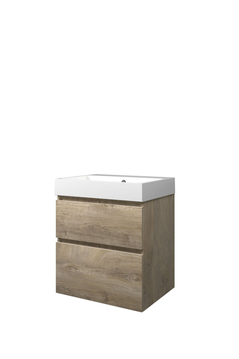 Proline set polystone Loft wast. z. krgt. en onderk. a-sym. 1817001 Raw oak/Glans wit H700xB600xD460