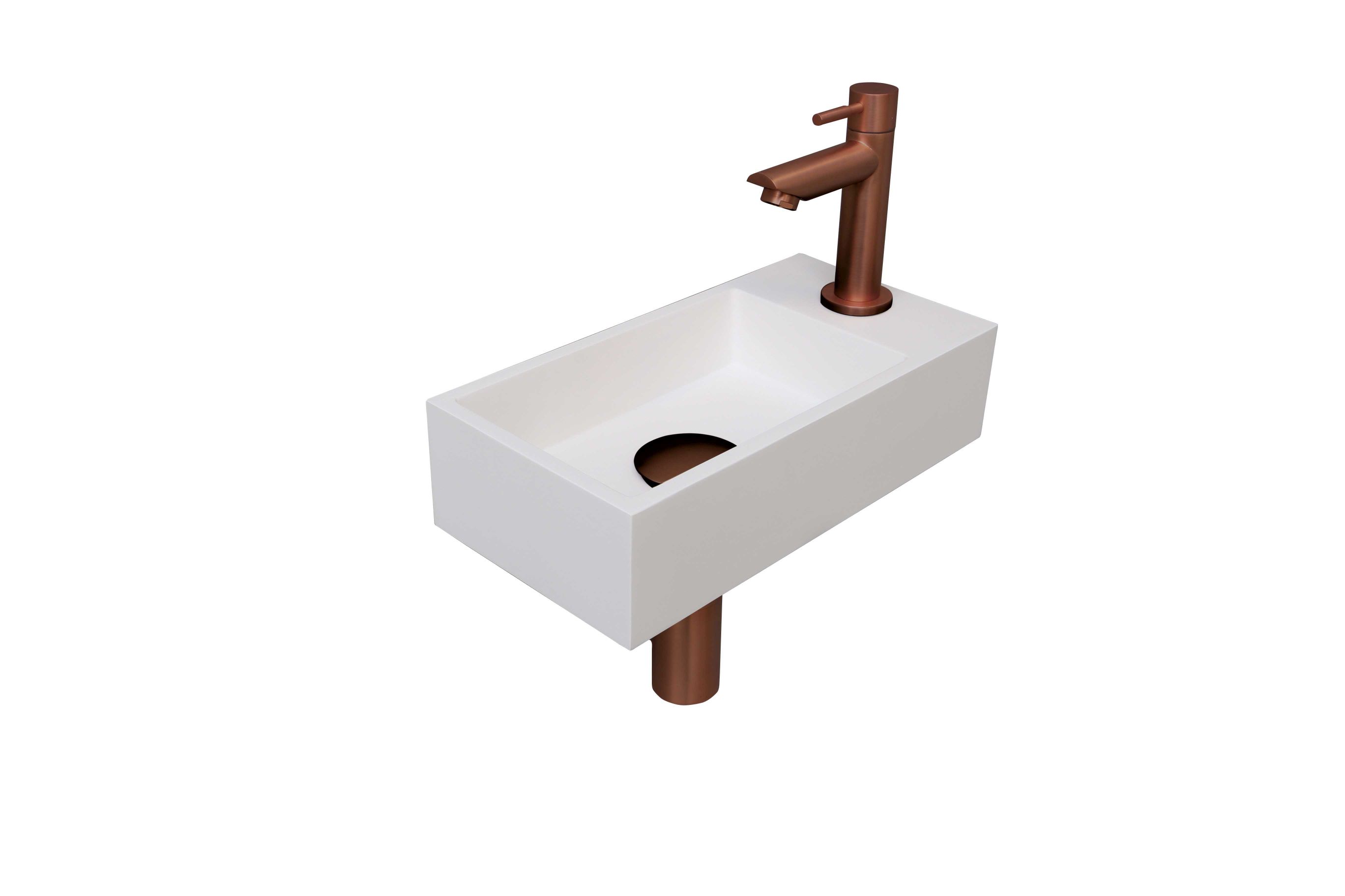 INK fonteinpack Polystone R incl. kraan sifon plug en montageset 1805157 m. wit/mat rose goud H90xB360xD180