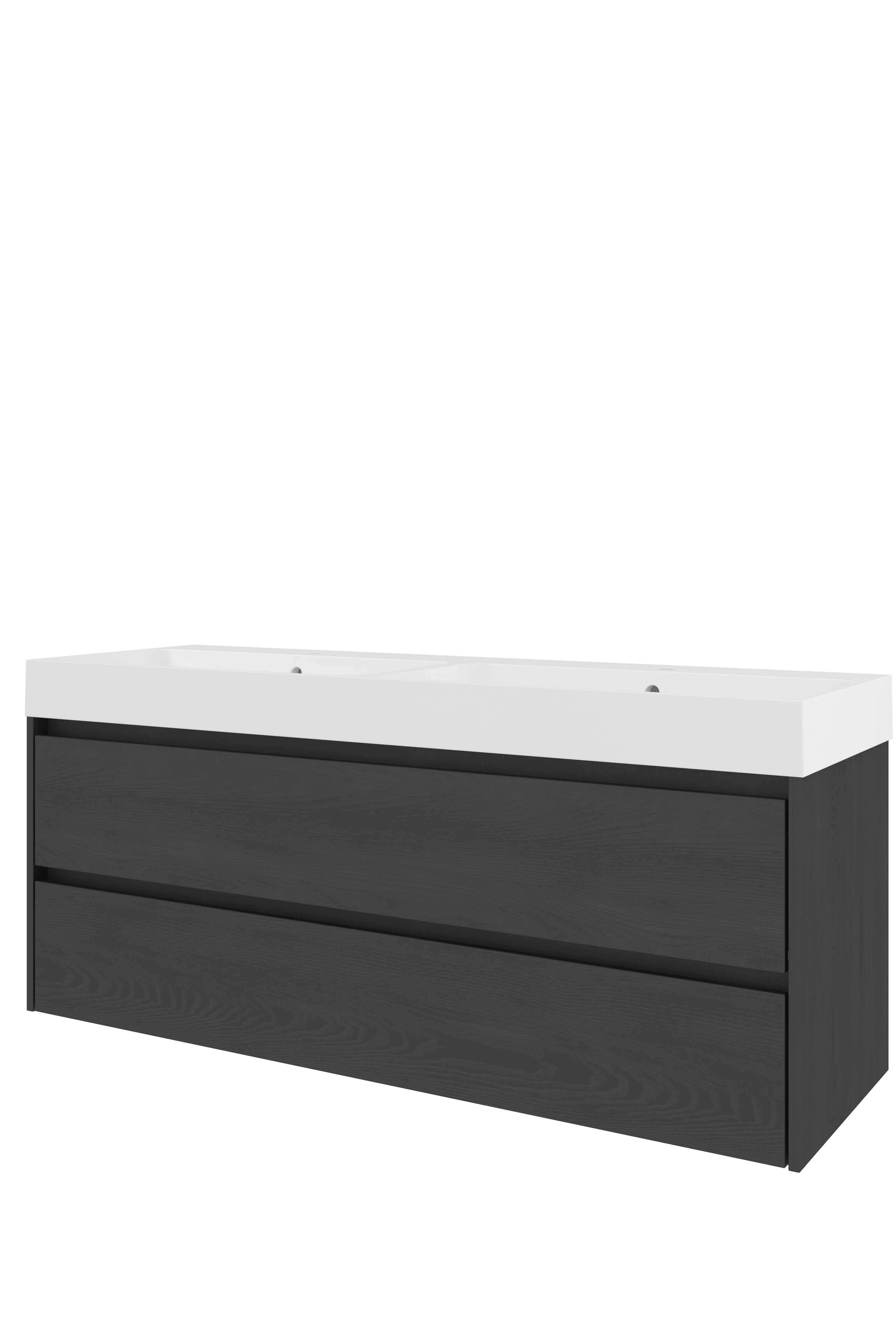 Proline Set polystone Loft wast. met 2 kr.gaten en onderkast sym. 1817687 Black oak/Glans wit 1400x460x620