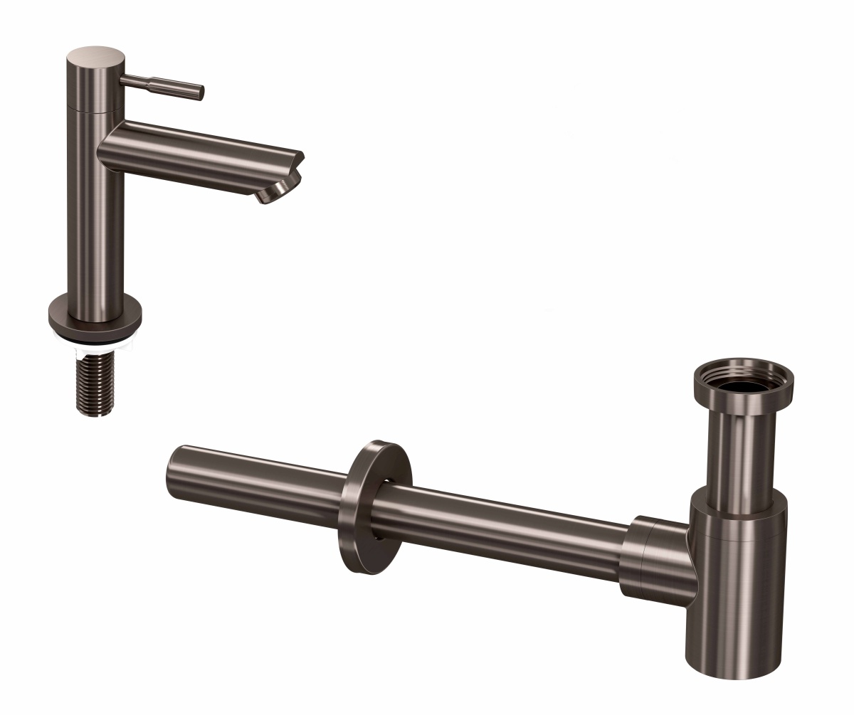 INK set 1B fonteinkraan staand laag en design sifon 9902434 metal black