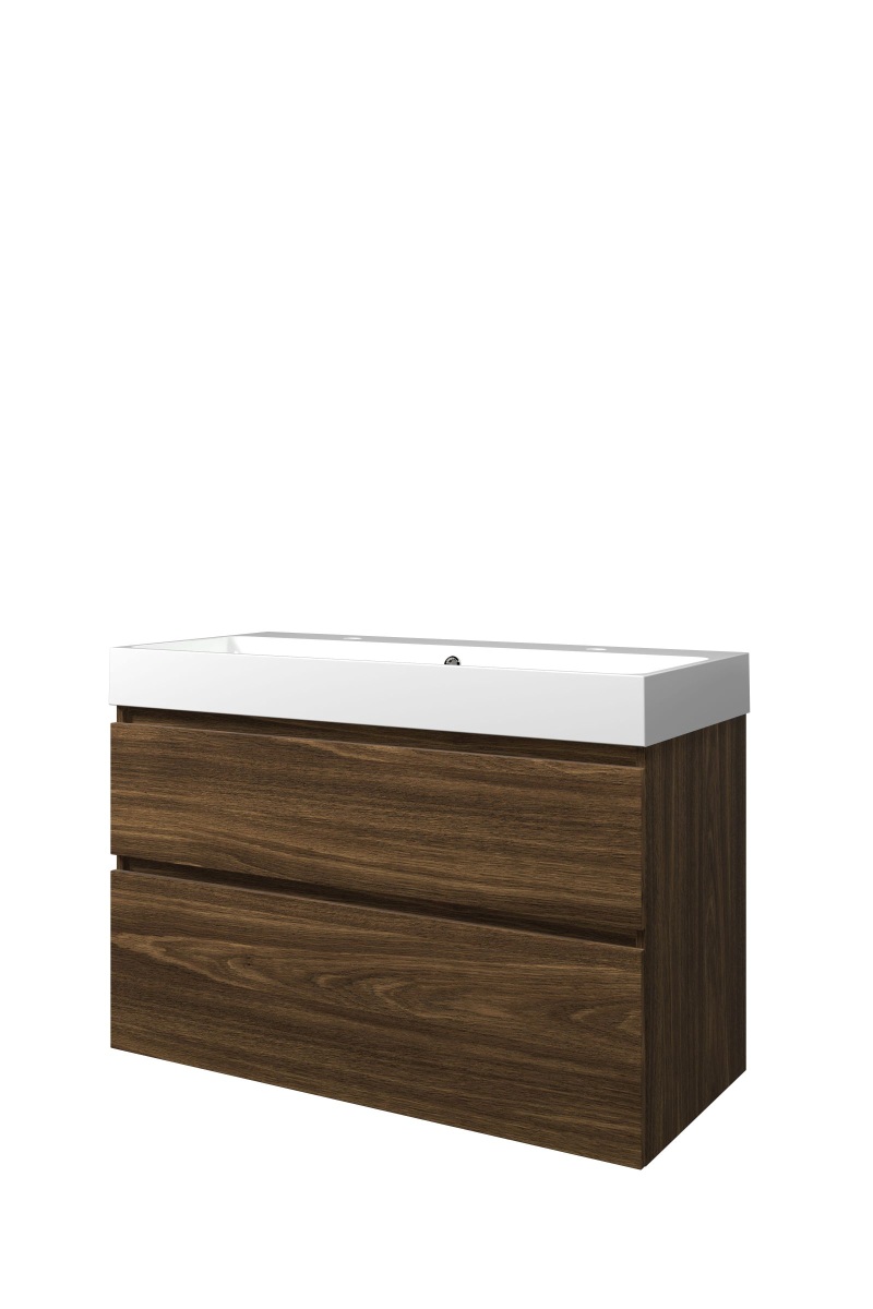 Proline set polystone Loft wast. met 2 krgt. en onderk. a-sym. 1817103 Cabana oak/Glans wit H700xB1000xD460