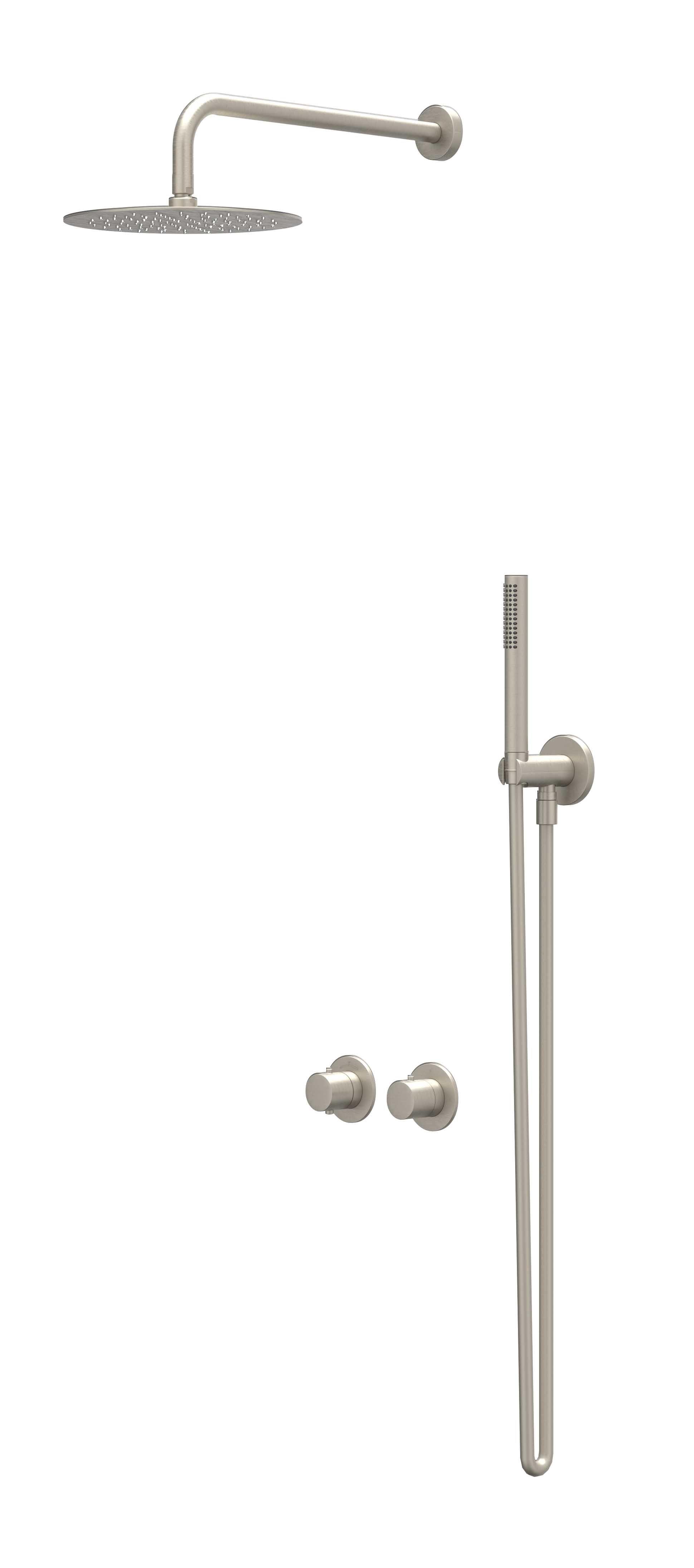 IVY Bond set 2-weg st.omst. 15cm pl.b. R20cm verst. steun m. geint. uitl. slang 150cm + staaf CSB3EXGNADBC Geborsteld nickel PVD