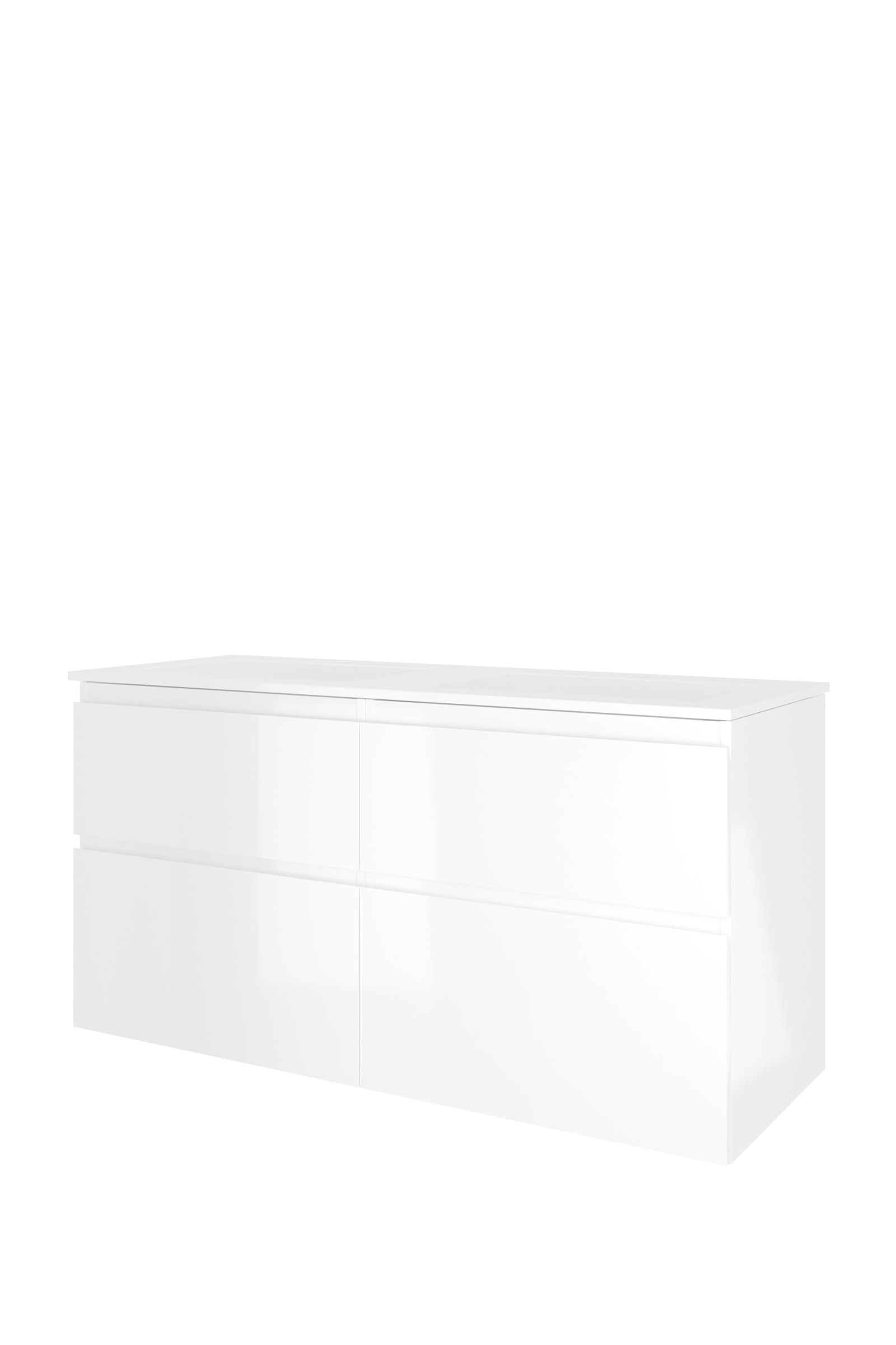 Proline set polystone Elegant wast. met 2 krgt. en onderk. 4 laden a-sym. 1816514 Glans wit/Glans wit H620xB1200xD460