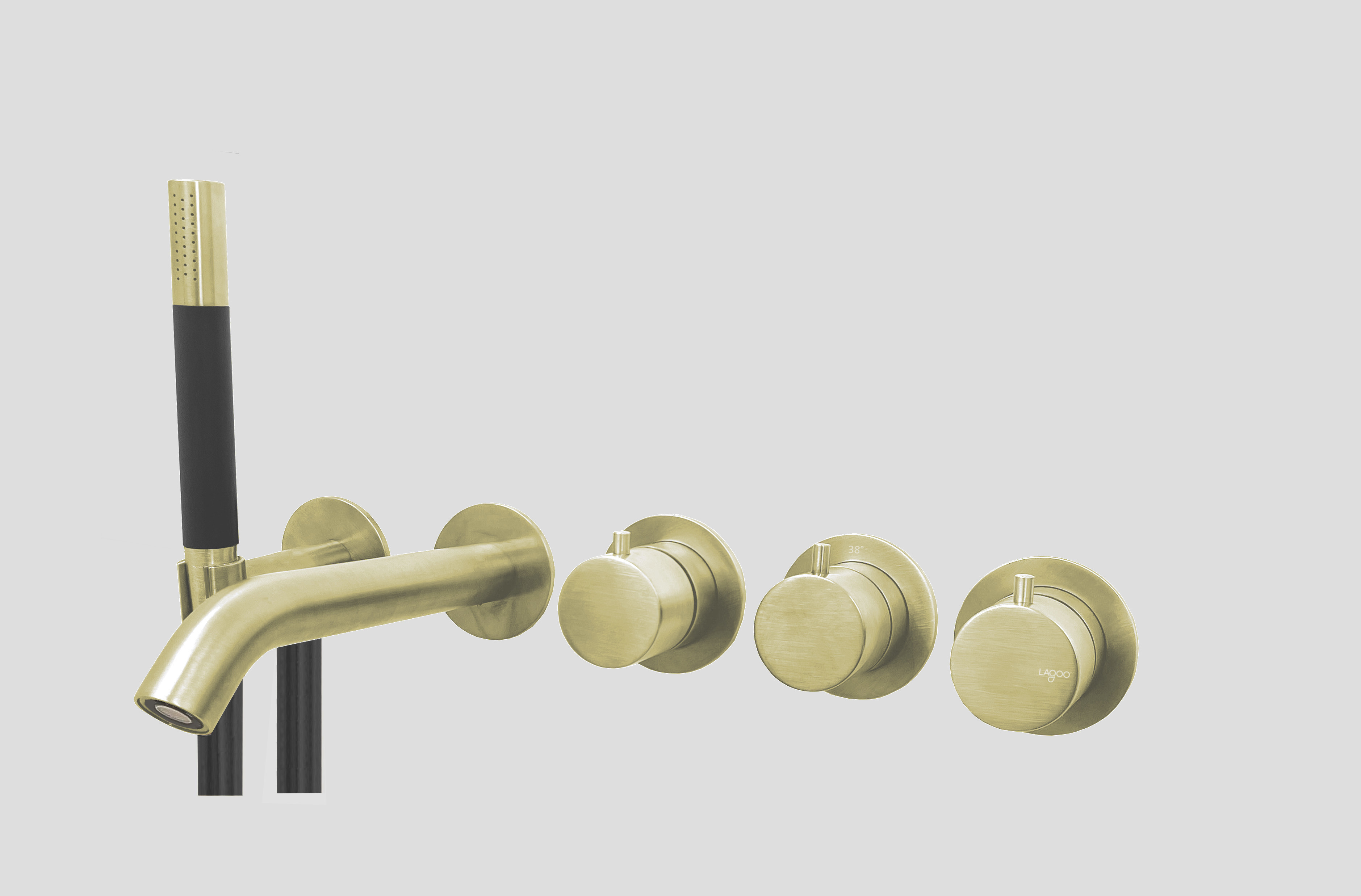 Lagoo Garda Inbouw bad thermostaat Tripple7  met uitloop. 2-weg omstel en handdouche G3207PG Brushed Champagne PVD