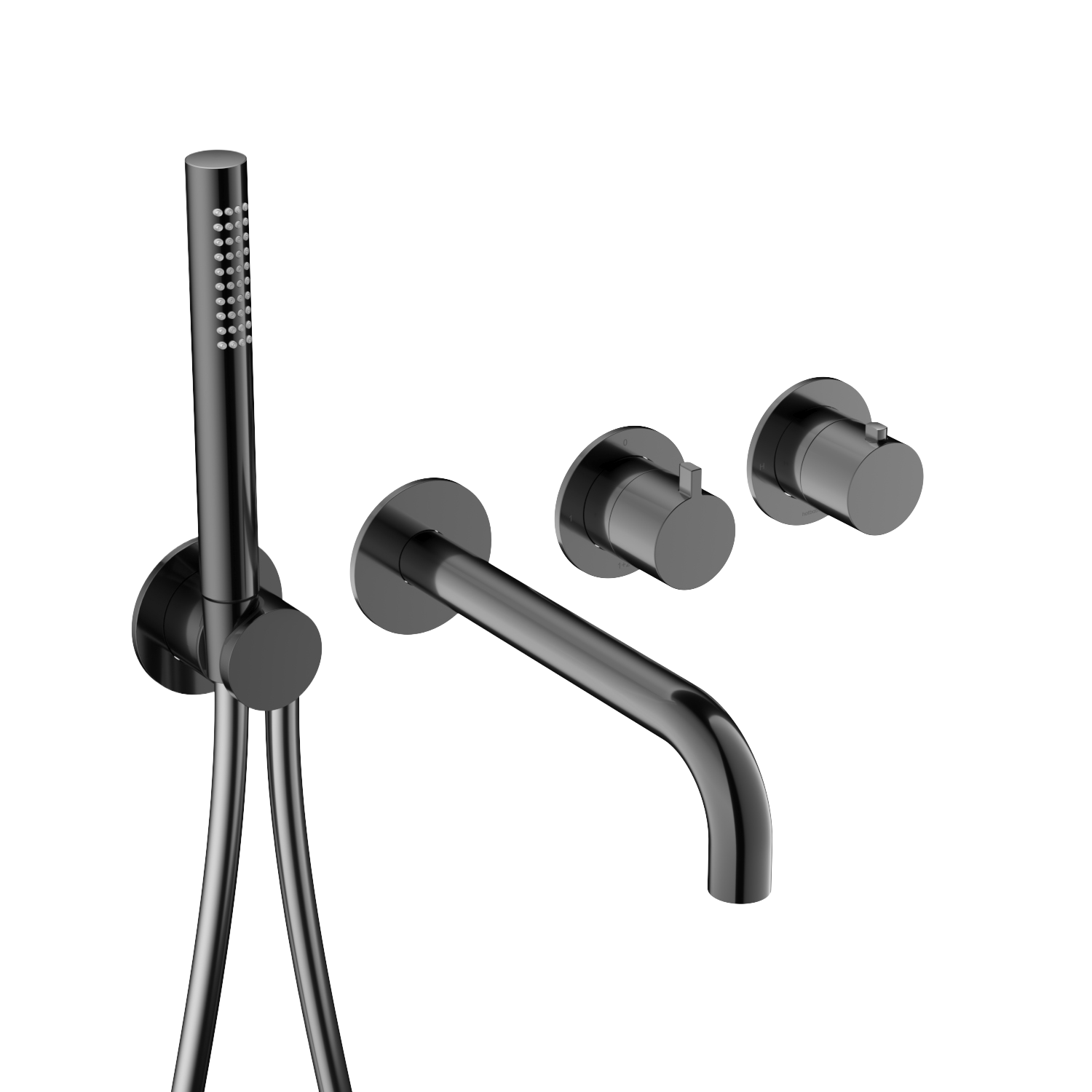 Hotbath Ace afbouwdeel inbouw bad thermostaat m. 2-weg stop-omstel m. uitloop en handd. AC072EXTPBP Gepolijst Zwart PVD