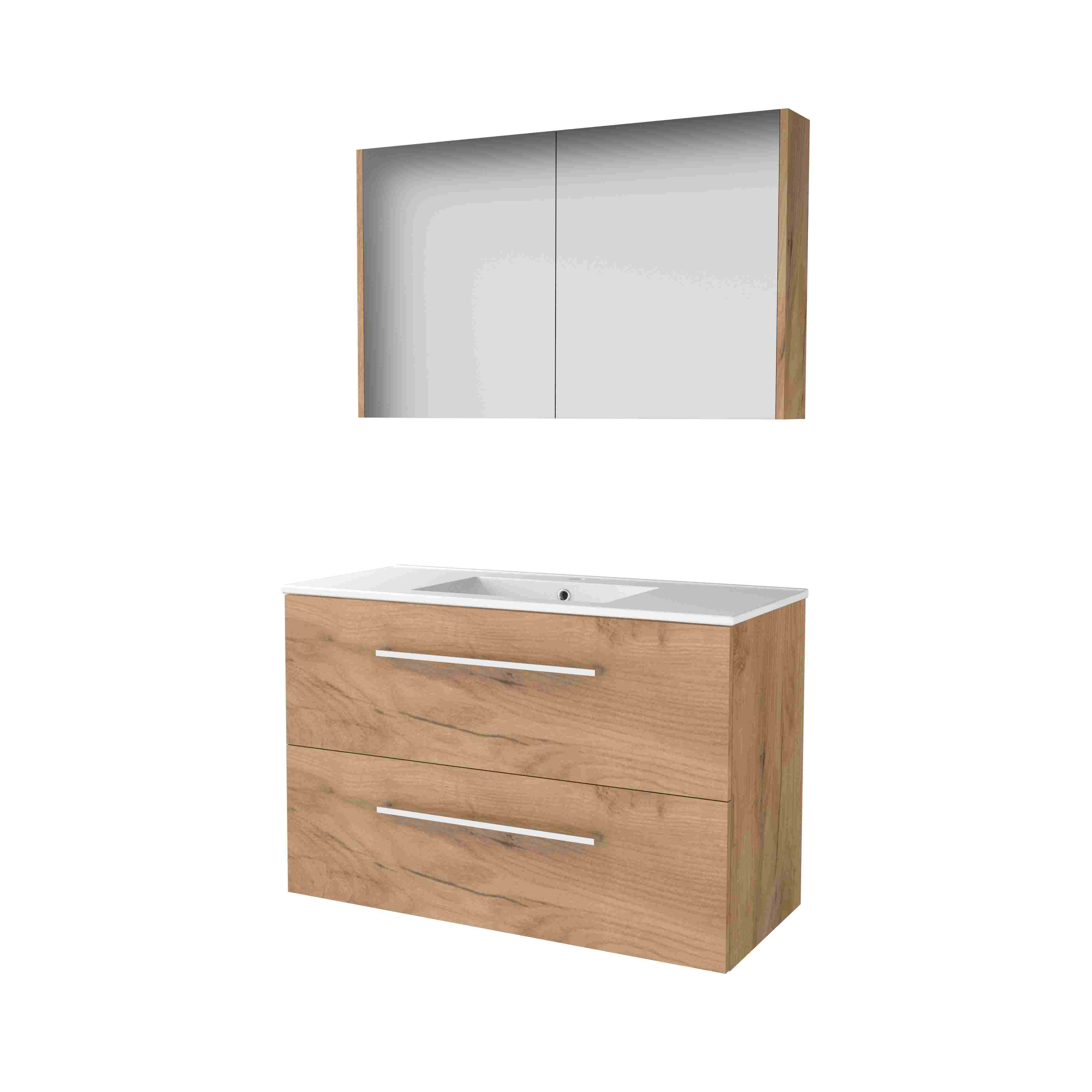 Basic Comfort 46 set 100x46cm met gr. 2 la keram. wast. 1 krgt. incl. kast C46GR100PWO Whisky Oak