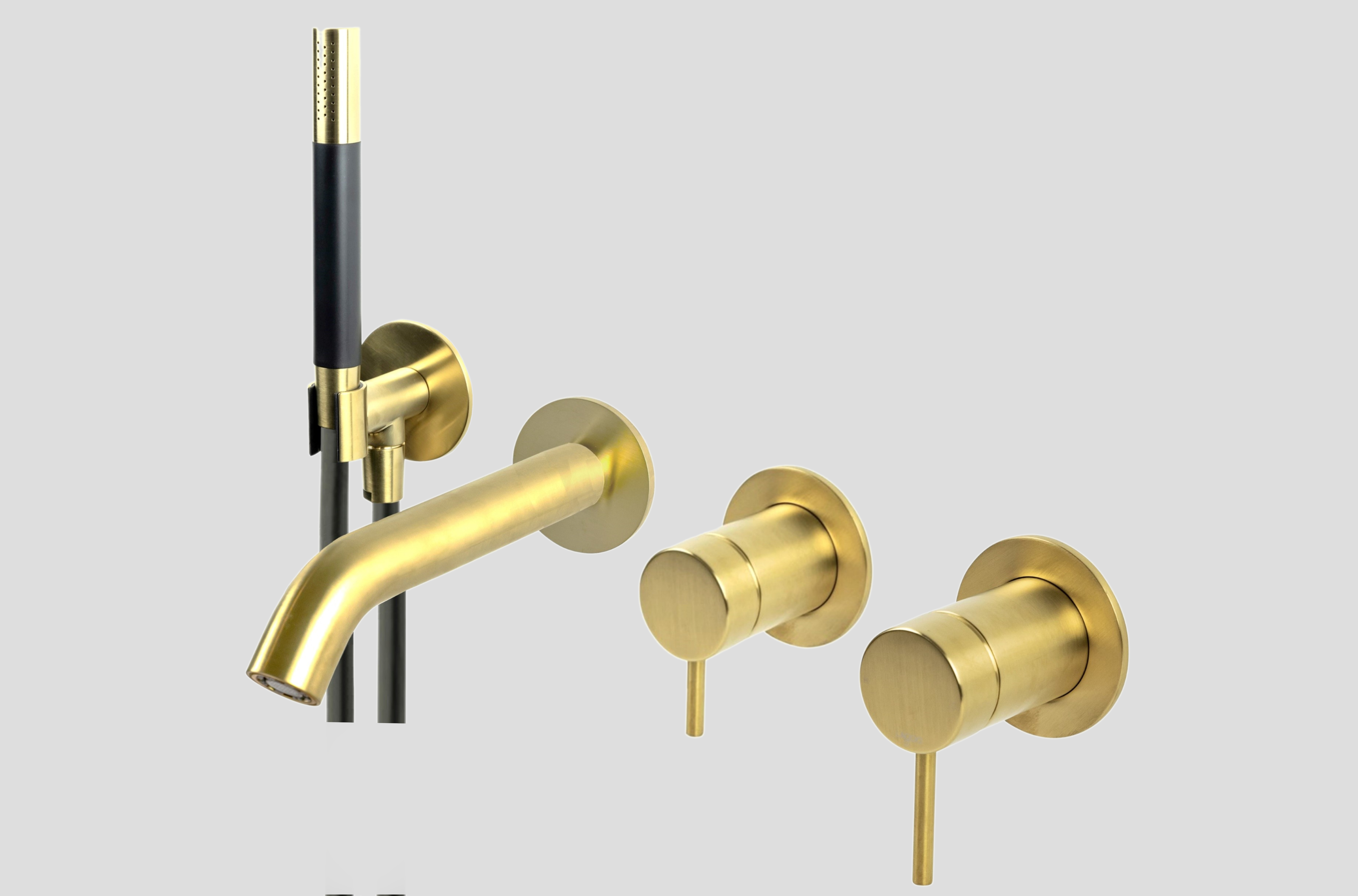 Lagoo Garda inbouw douche/badmengkraan afb.deel met omstel handd. staaf en doucheslang G3206BB Brushed Brass PVD
