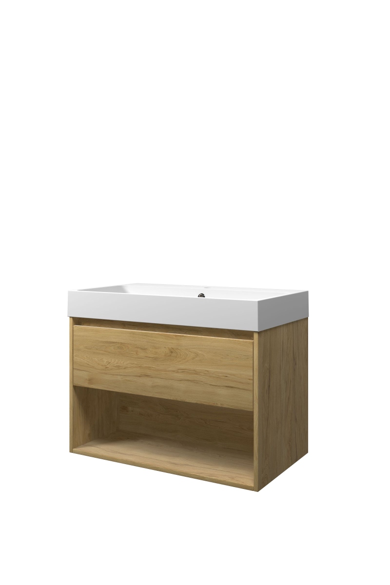 Proline set polystone Loft wast. met 1 krgt. en onderk. met schap 1816672 Ideal oak/Mat wit H620xB800xD460