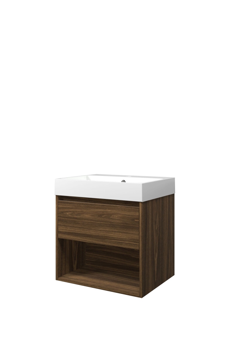 Proline set polystone Loft wast. met 1 krgt. en onderk. met schap 1816613 Cabana oak/Glans wit H620xB600xD460