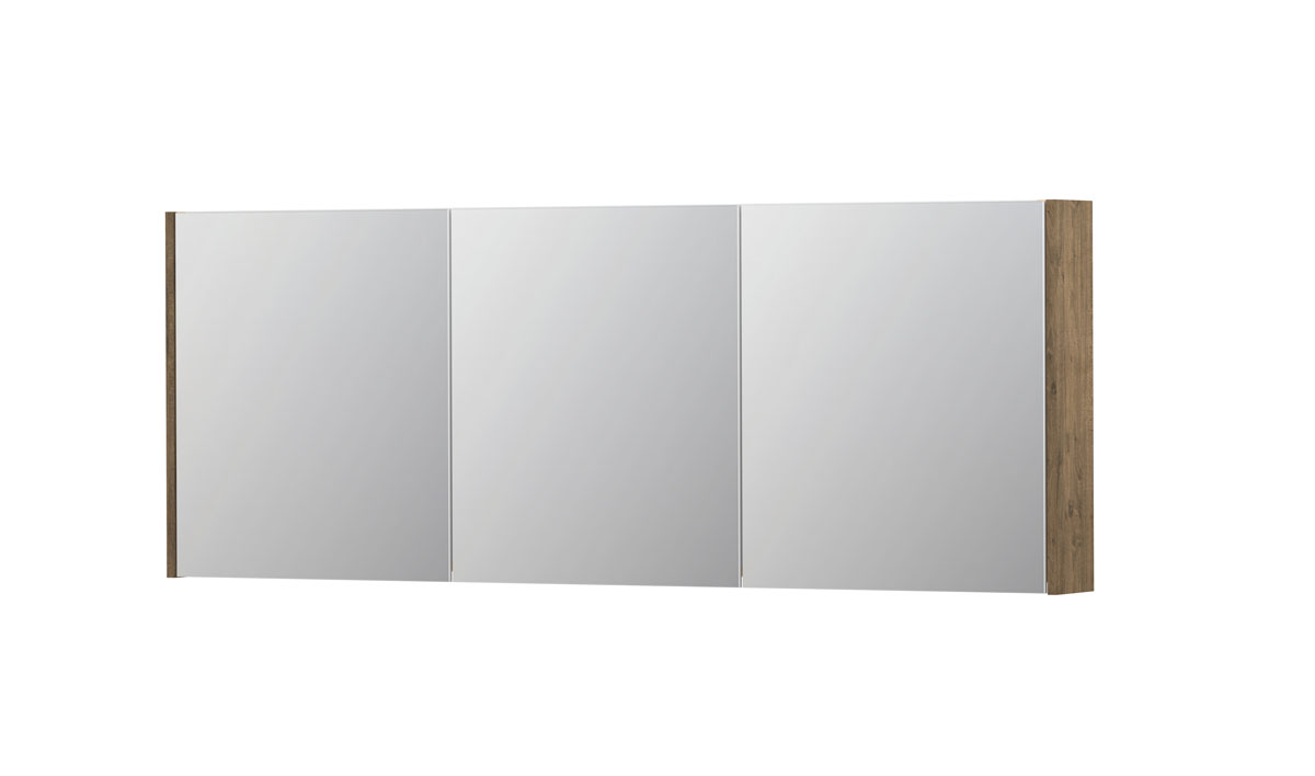 INK SPK1 spiegelkast m. 3 dubbelzijdige spiegeldeuren en stop/schak. 1110810 Naturel eiken H600xB1600xD140