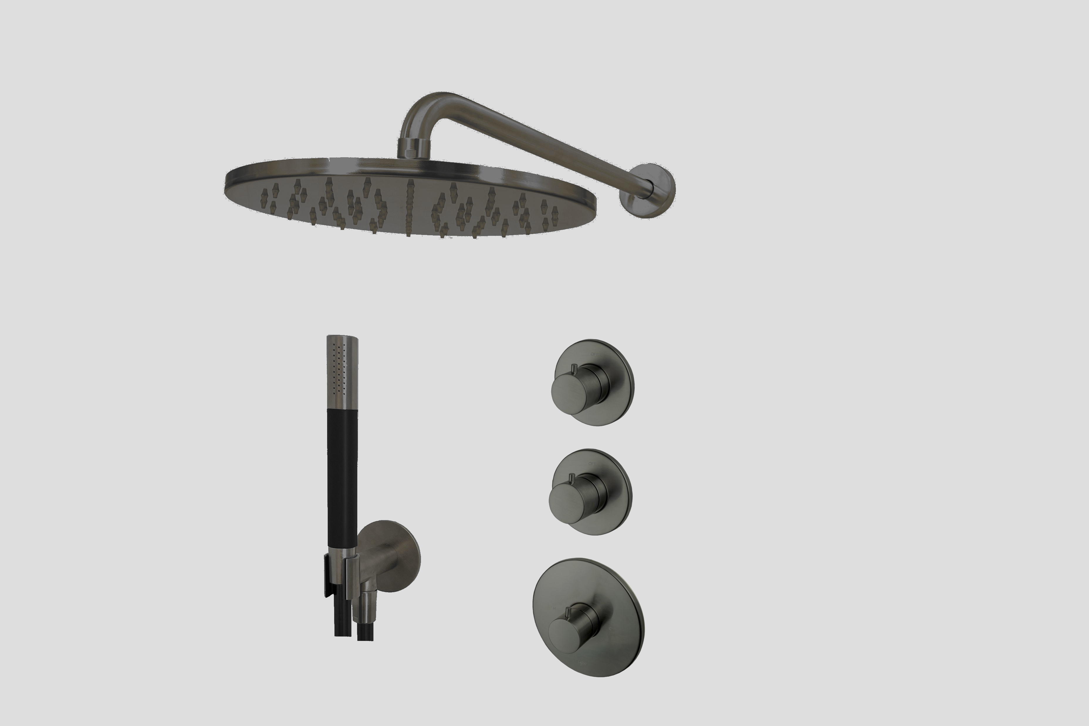 Lagoo Garda Lagoo Voordeel Set: thermostatische douche set m. 2 stopkranen LVS2GM Brushed Gun Metal PVD