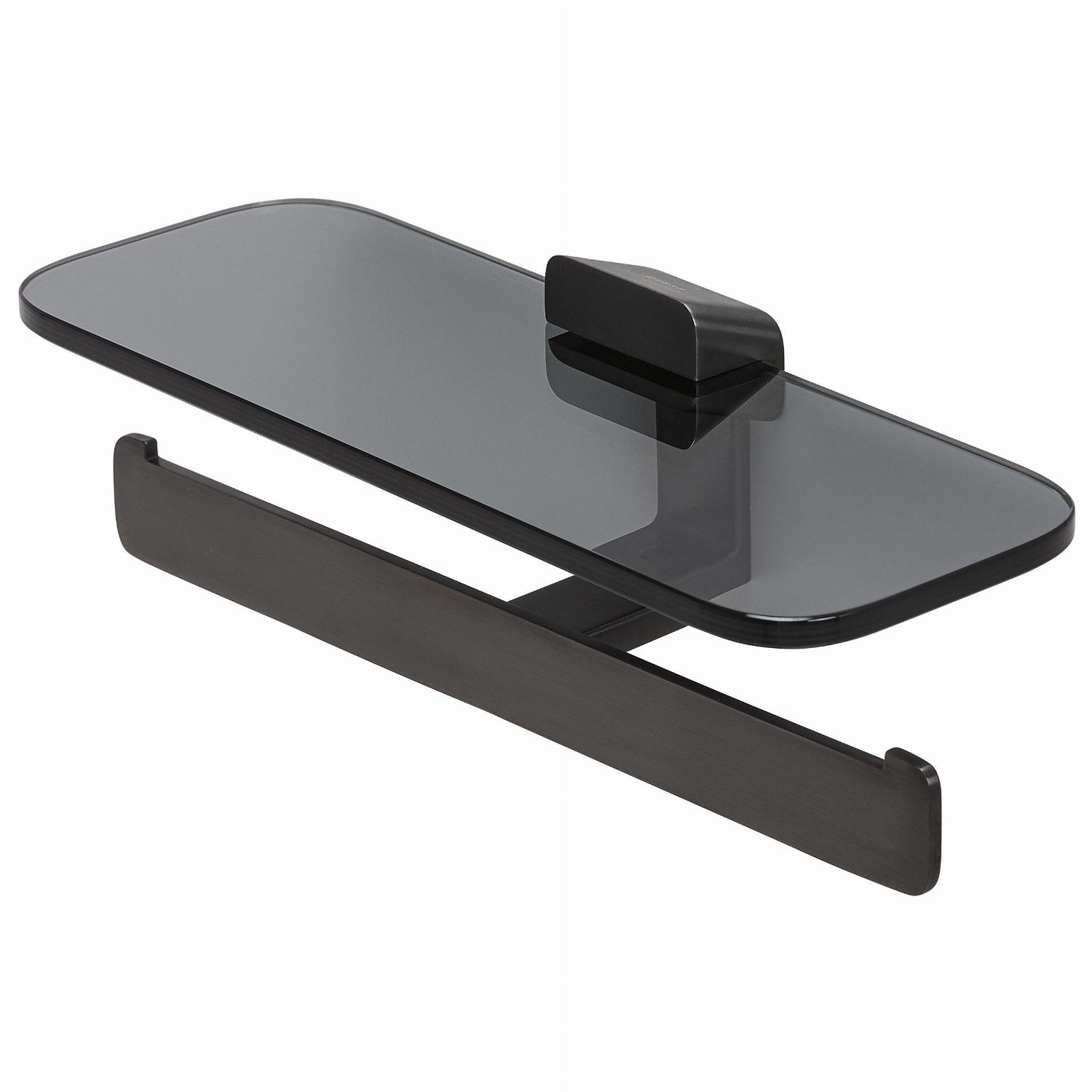 Geesa Shift toiletrolhouder dubbel zwart metaal geb. met planchet van rookglas 919948-09-66