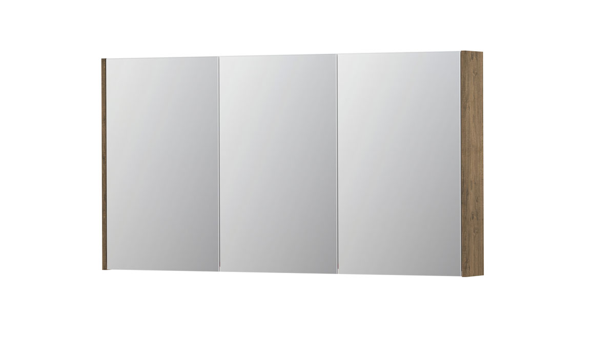 INK SPK2 spiegelkast m. 3 dubbelzijdige spiegeldeuren en stop/schak. 1105460 Naturel eiken H730xB1400xD140