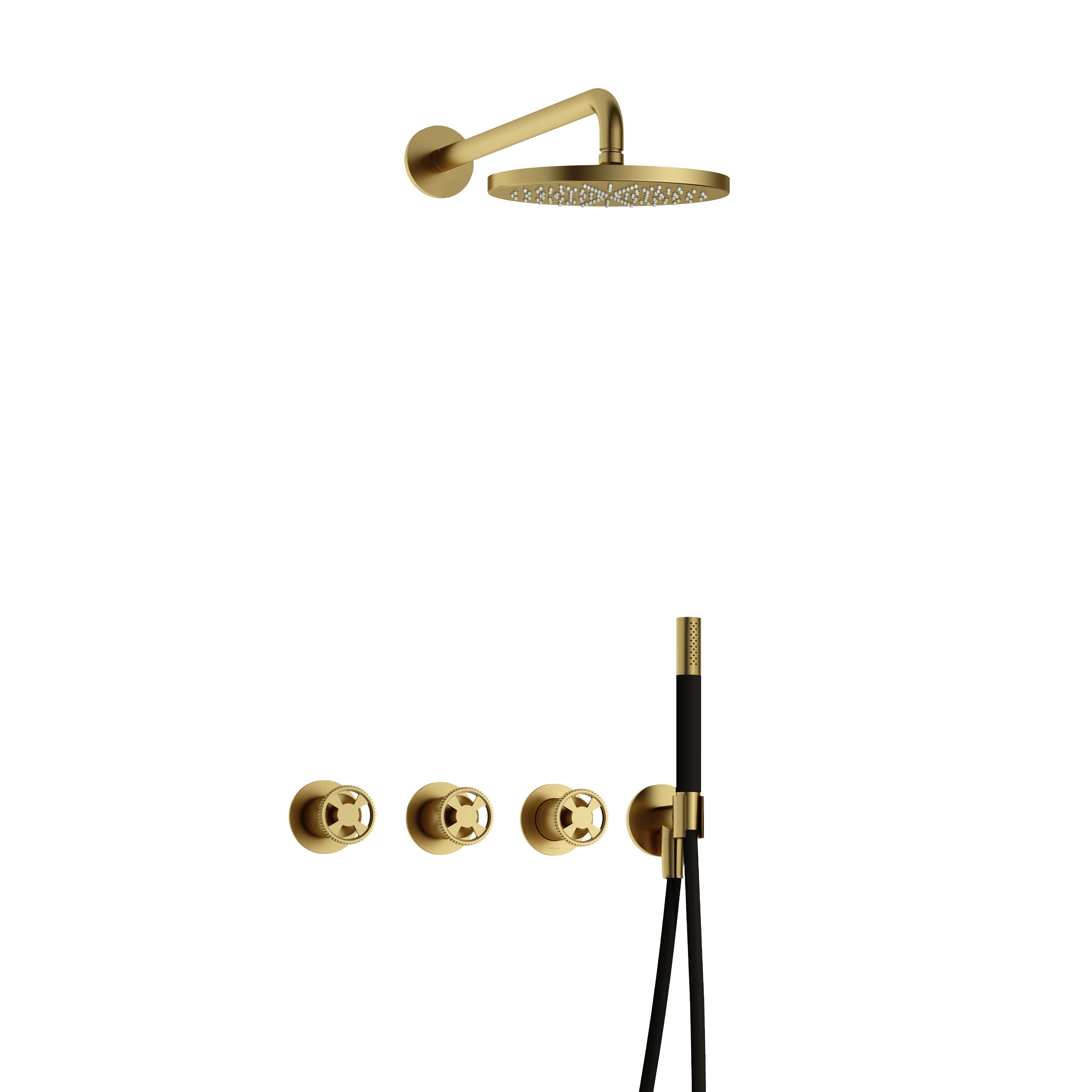 Hotbath Cobber Work inbouwset m. 2 stopkr. m. ronde handd. plaf. buis 15 cm M106 en glijst. IBSW70BBP1257 Geborsteld Messing PVD