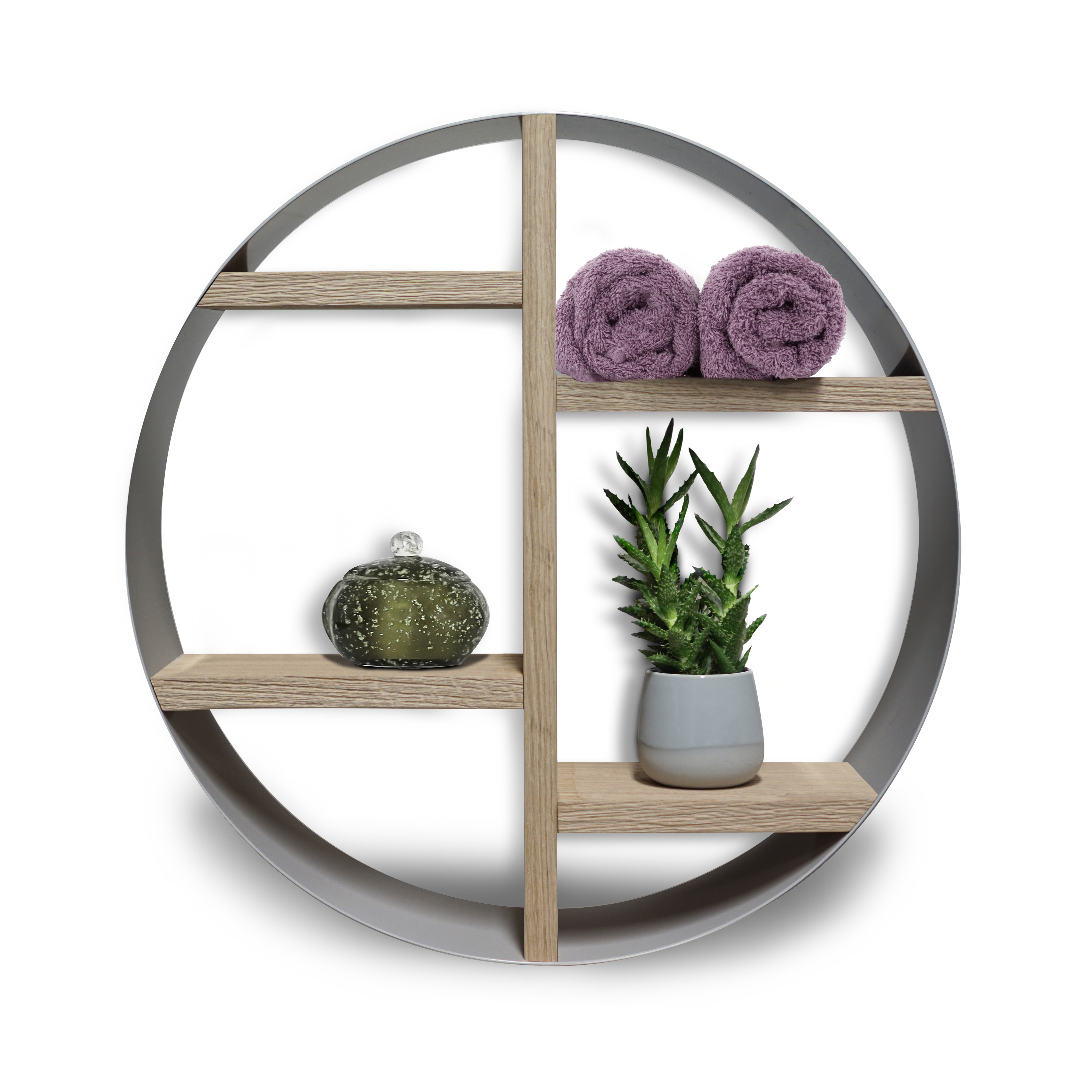 Looox Wooden Box Round 50cm eiken old grey mat wit WBR500A