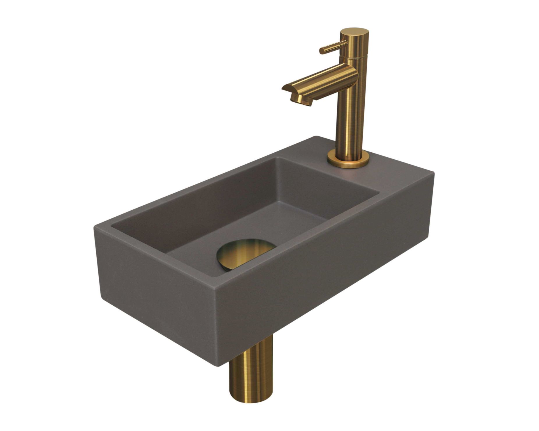 INK fonteinpack Quartz R incl. kraan sifon plug en montageset 1805155 Quartz beton/mat goud H90xB360xD180