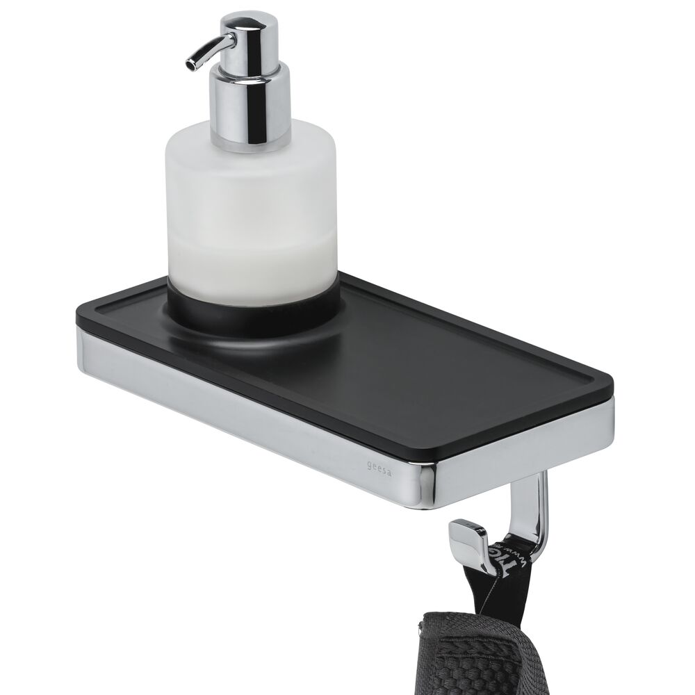 Geesa Frame Zeepdispenser met planchet en haak Zwart / Chroom 918816-02-06
