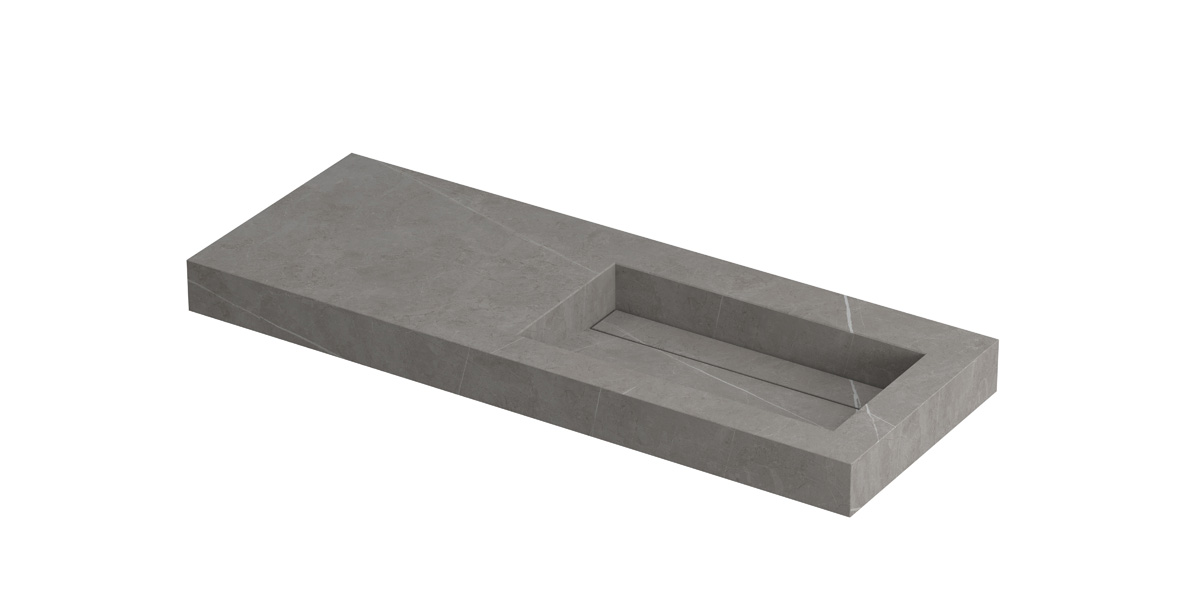 INK Pitch wast. keramische slab R m. drain + front + side skirts zonder krgt. H90xB1200xD450 Armani grey mat / 210541