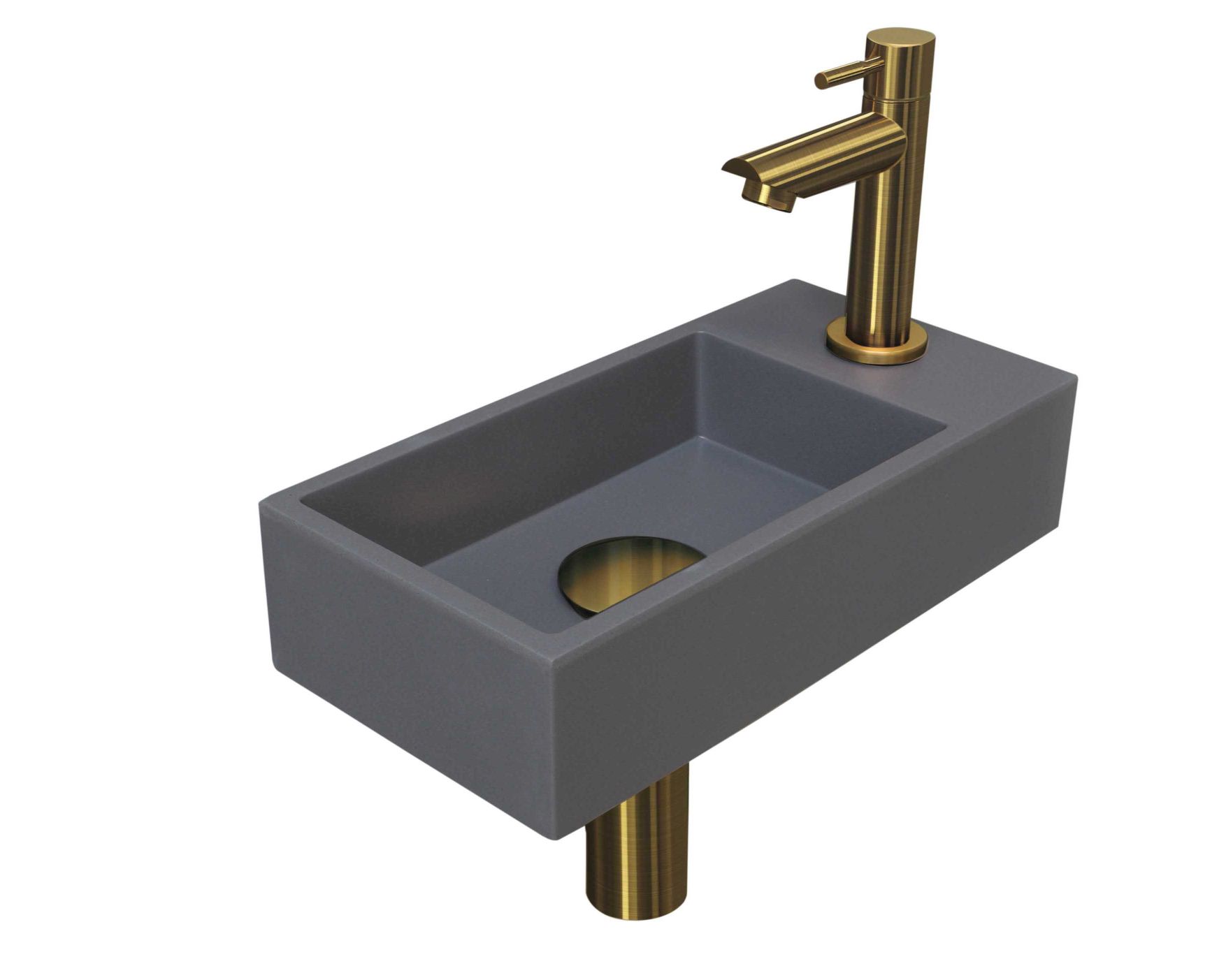 INK fonteinpack Quartz R incl. kraan sifon plug en montageset 1805153 Quartz grijs/mat goud H90xB360xD180