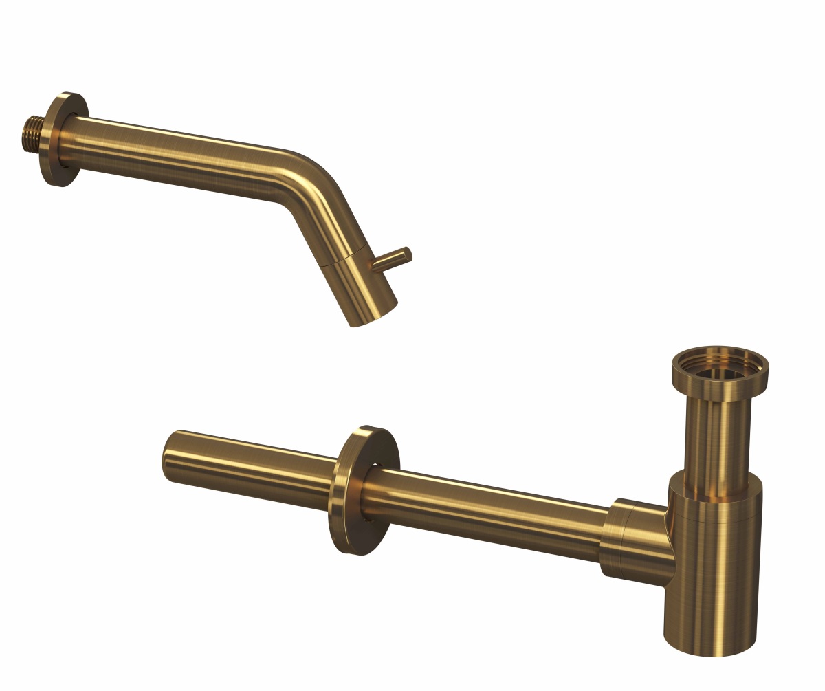 INK set 3B fonteinkraan wandmodel en design sifon 9902453 Brushed mat goud