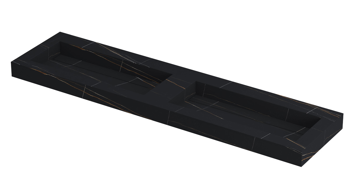 INK Pitch wast. keramische slab bak dubbel m. drain + front + side skirts zonder krgt. H90xB1800xD450 Lauren black mat / 210462