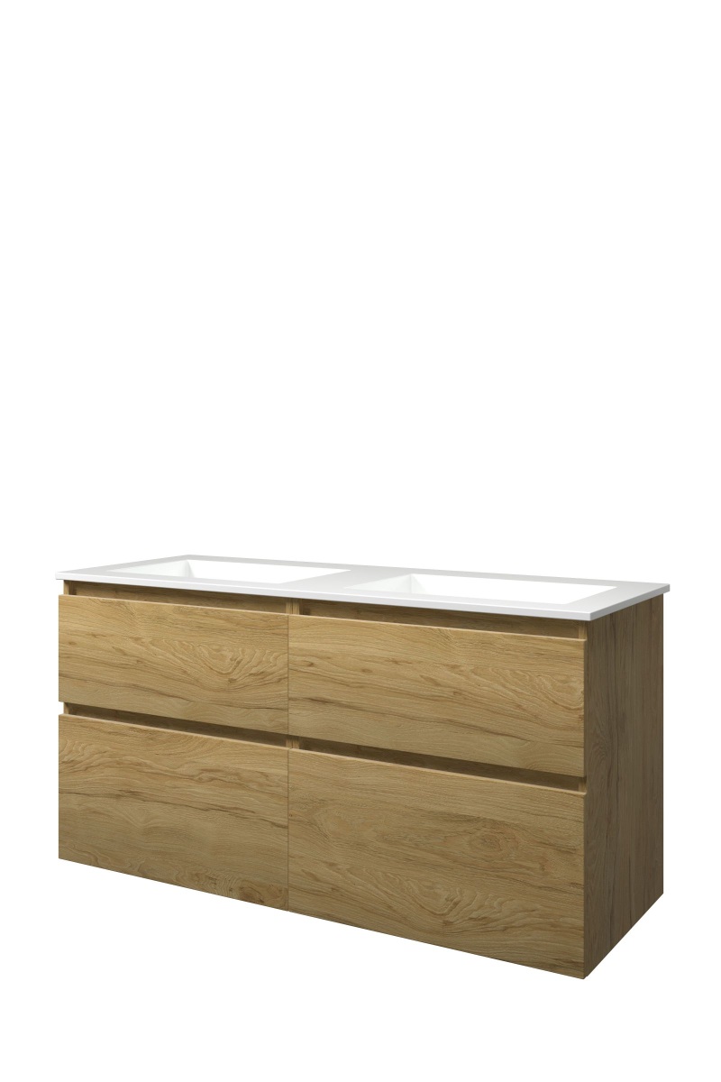 Proline set polystone Elegant wast. z. krgt. en onderk. 4 laden a-sym. 1816502 Ideal oak/Glans wit H620xB1200xD460