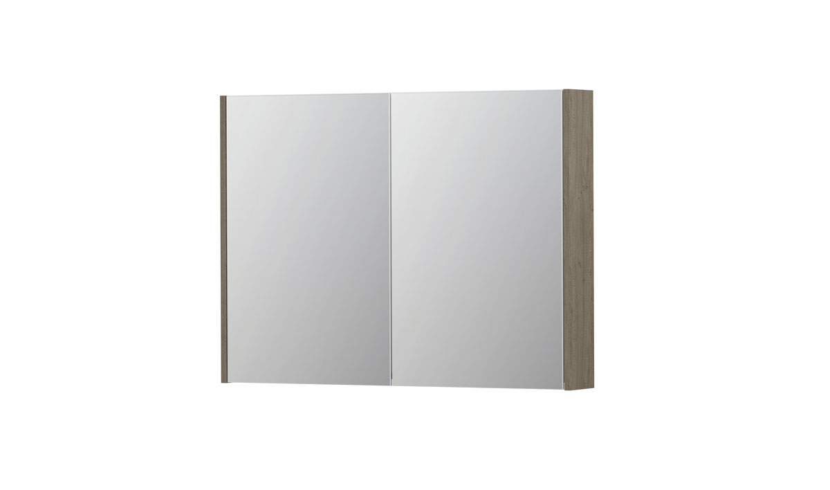 INK spiegelkast met 2 dubbelz. spiegeldeuren en stopc./schak. 1105316 Greige eiken H730xB1000xD140